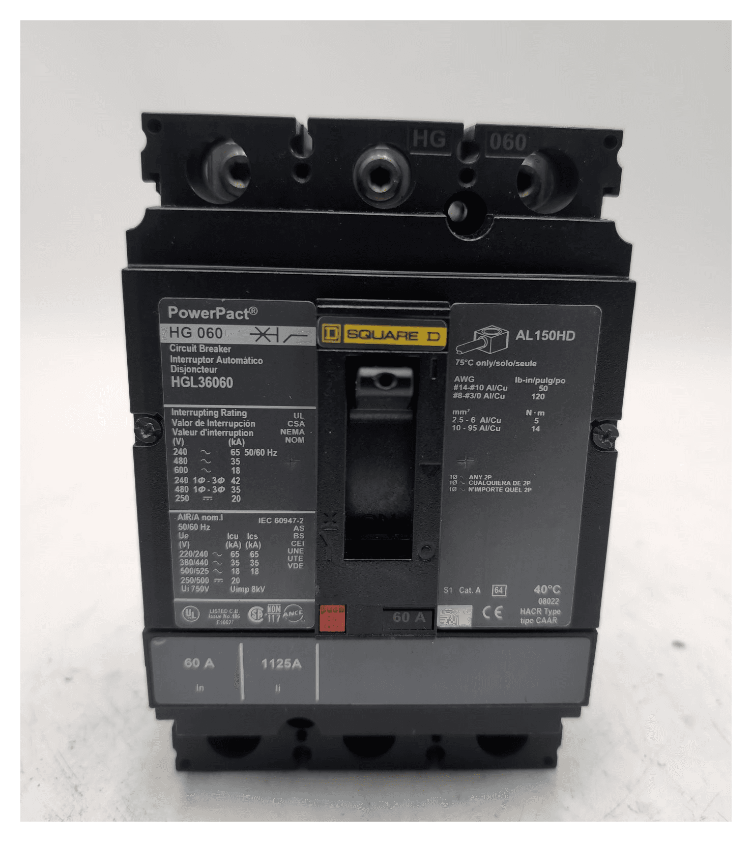 Square D HGL36060 Circuit Breaker 60A 600V 3P Used – image 1