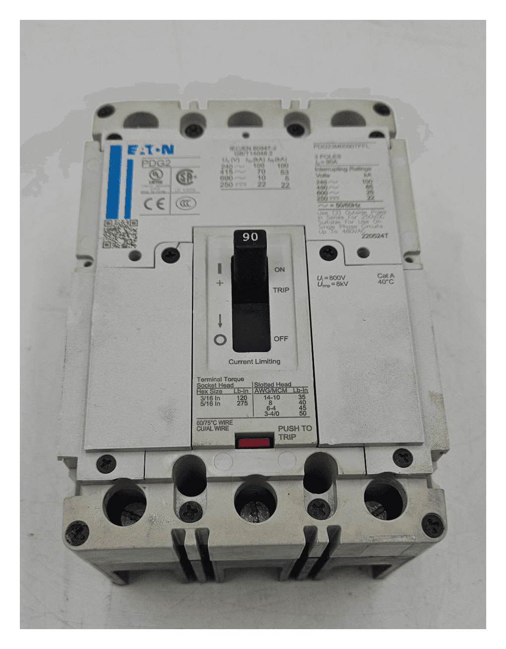 Eaton PDG23M0090TFFL Circuit Breaker 90A 600V 3P Used – image 1