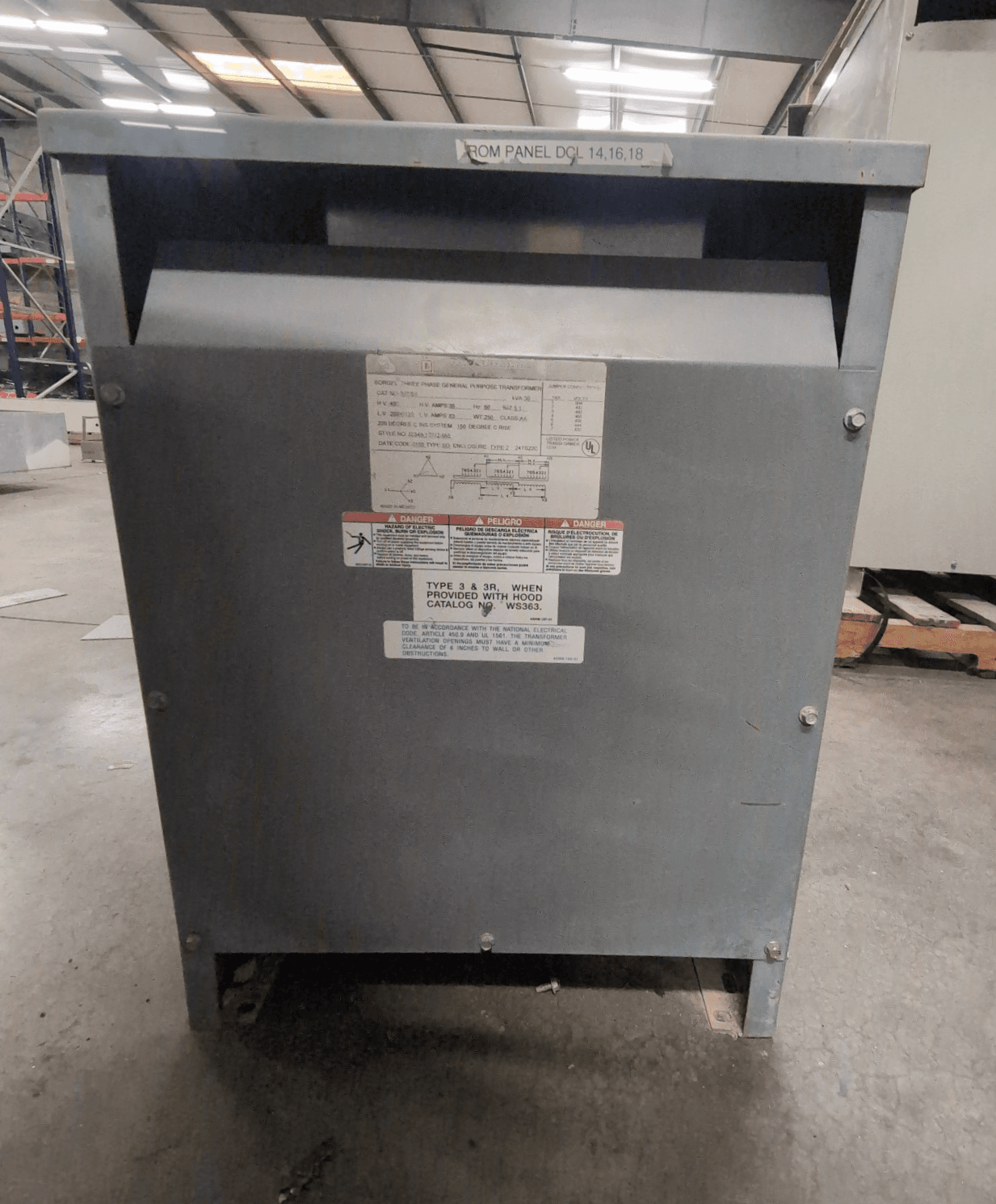 Square D 30T3H 30KVA Transformer 480V/208Y/120V Indoor Enclosure – image 1
