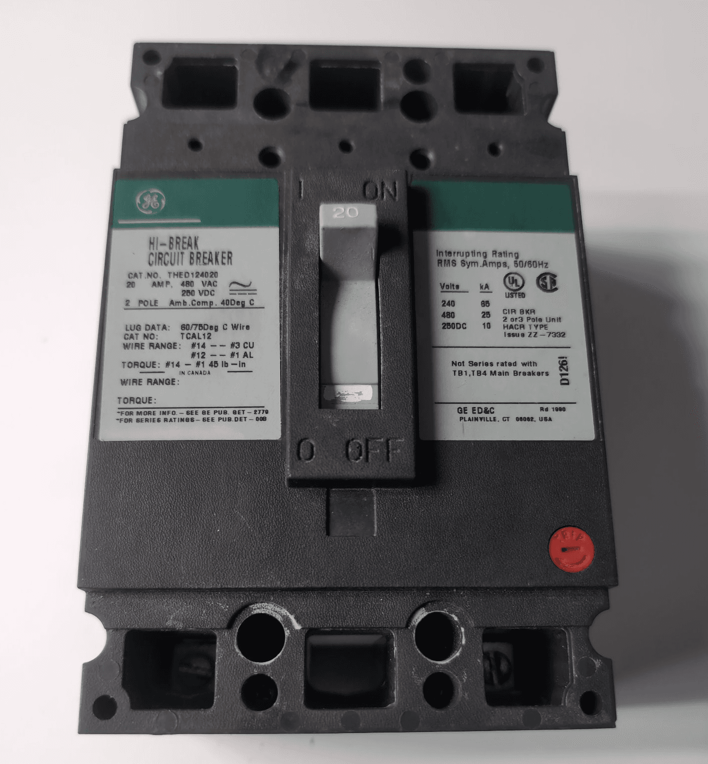 GE THED124020 Circuit Breaker 20A 2P 480V