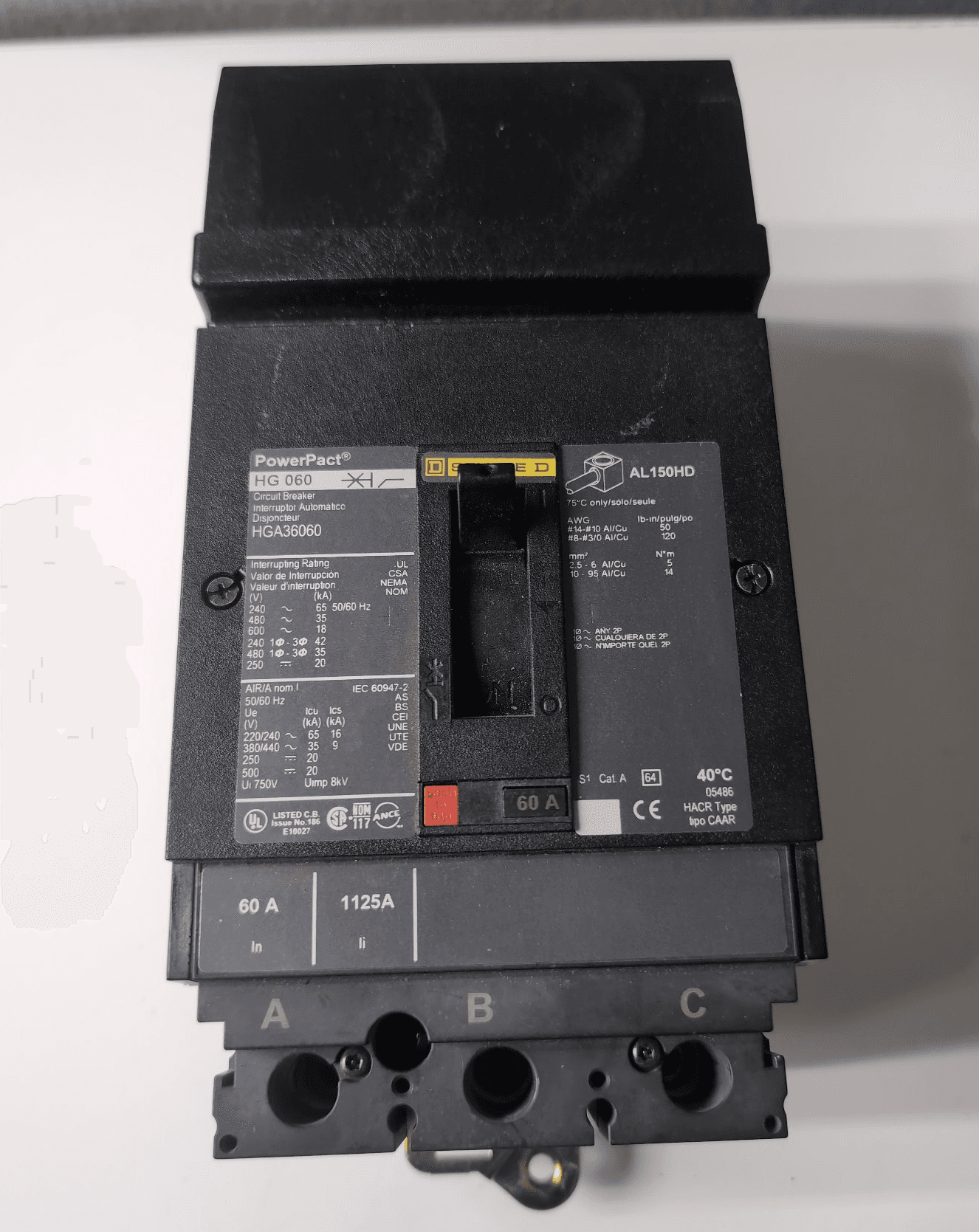 Square D HGA36060 Circuit Breaker 60A 600V 3 Pole