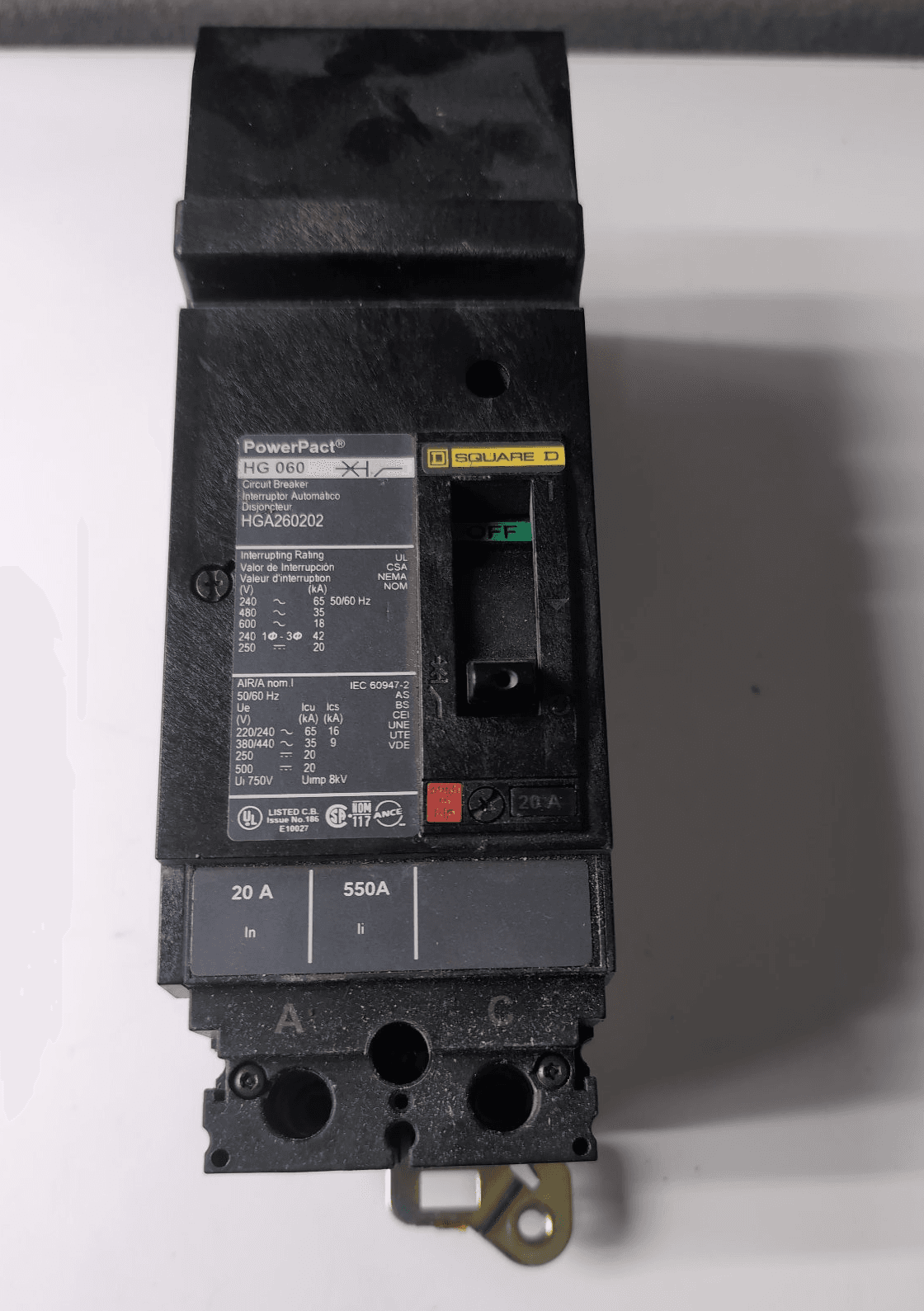 Square D HGA260202 Circuit Breaker 20A 600V 2 Pole