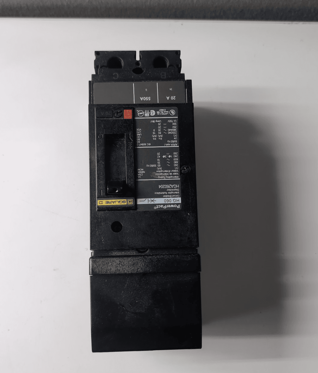 Square D HGA260204 Circuit Breaker 20A 600V 2 Pole