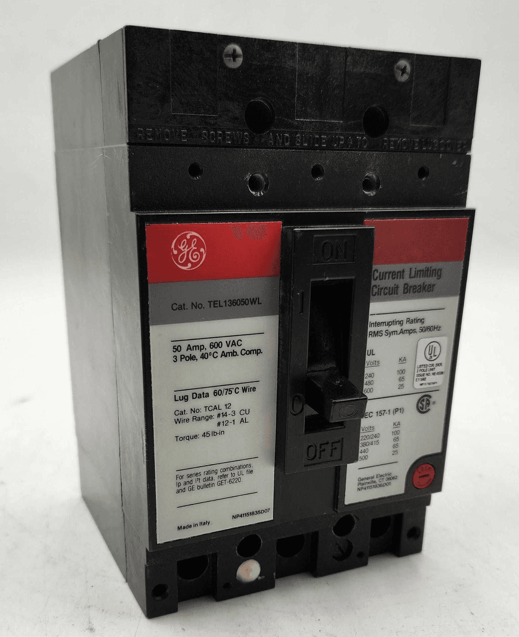 GE TEL136050WL Circuit Breaker 50A 600V 3P