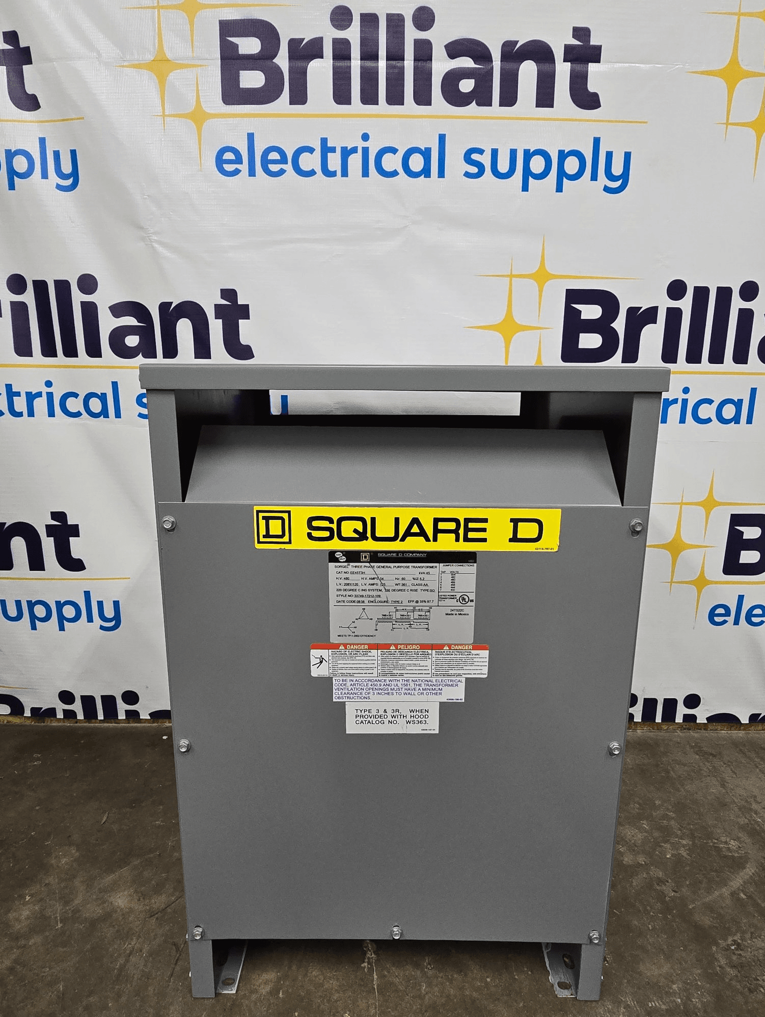 Square D EE45T3H 45kVA Dry Type Transformer 480V/208V 3PH NEMA 2 – image 1