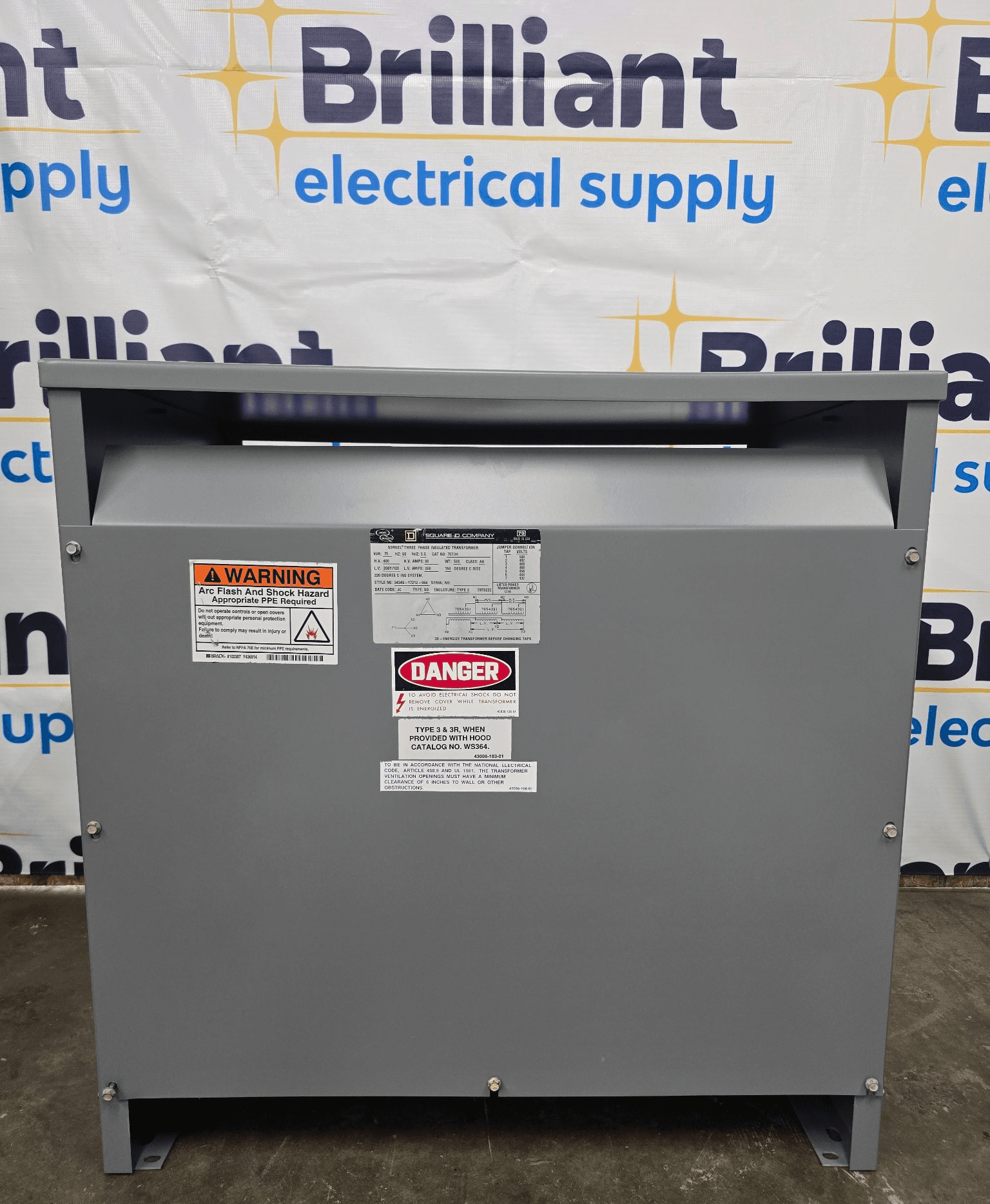 Square D 75T3H 75kVA Dry Type Transformer 480V/208-110V NEMA 1 – image 1