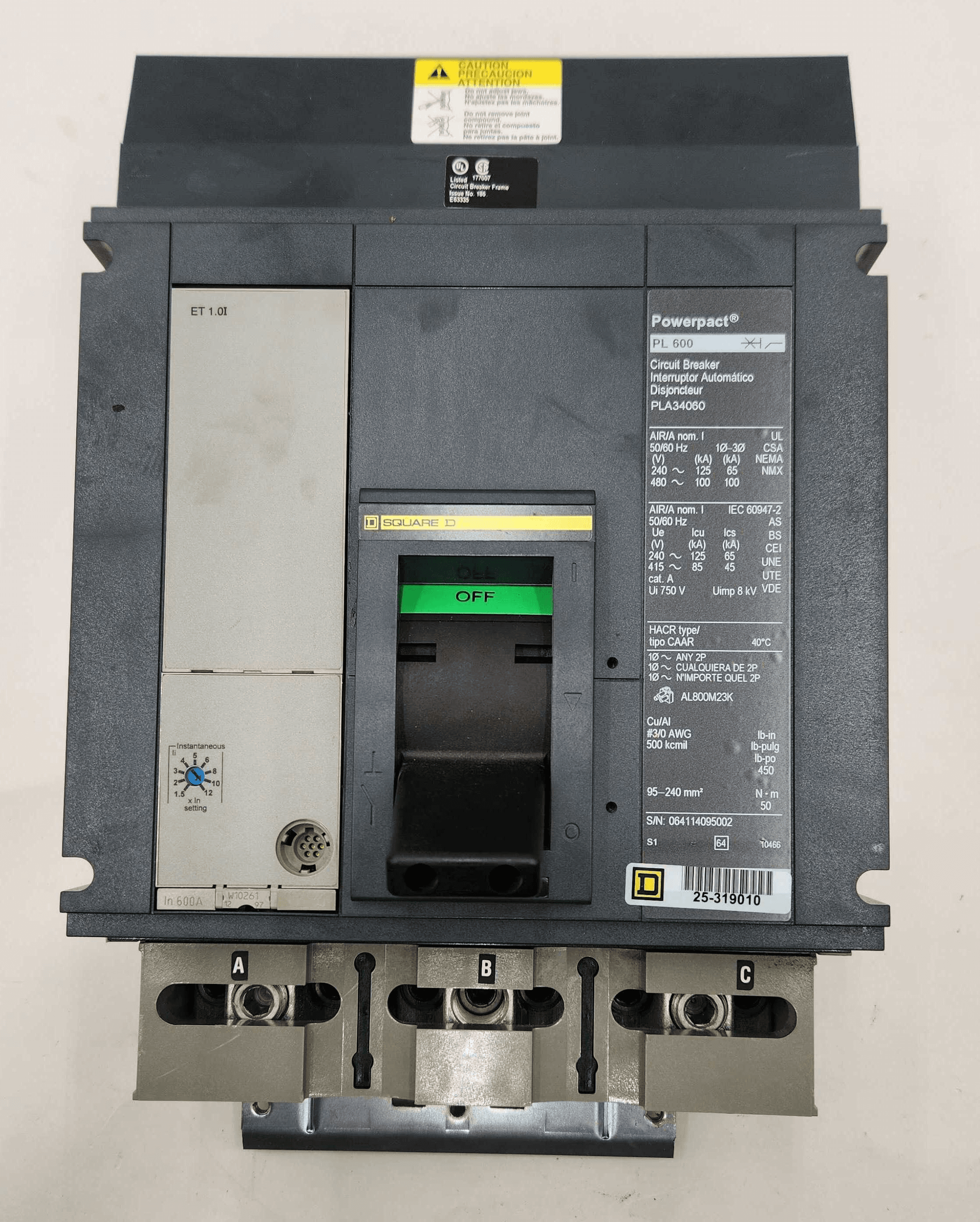 Square D PLA34060 Circuit Breaker 600A 480V 3P I-Line