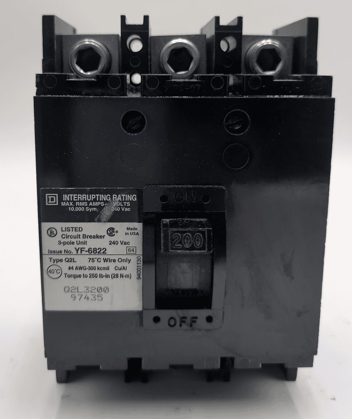 Square D Q2L3200 Circuit Breaker 200A 240V 3 Pole – image 1