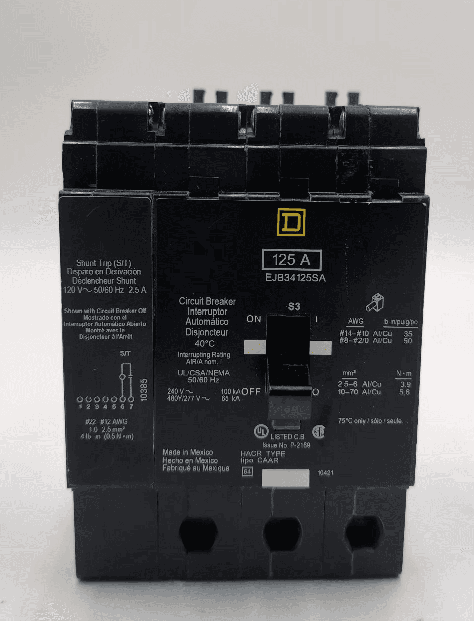 Square D EJB34125SA Circuit Breaker with Shunt Trip 125A 277V 3P – image 1