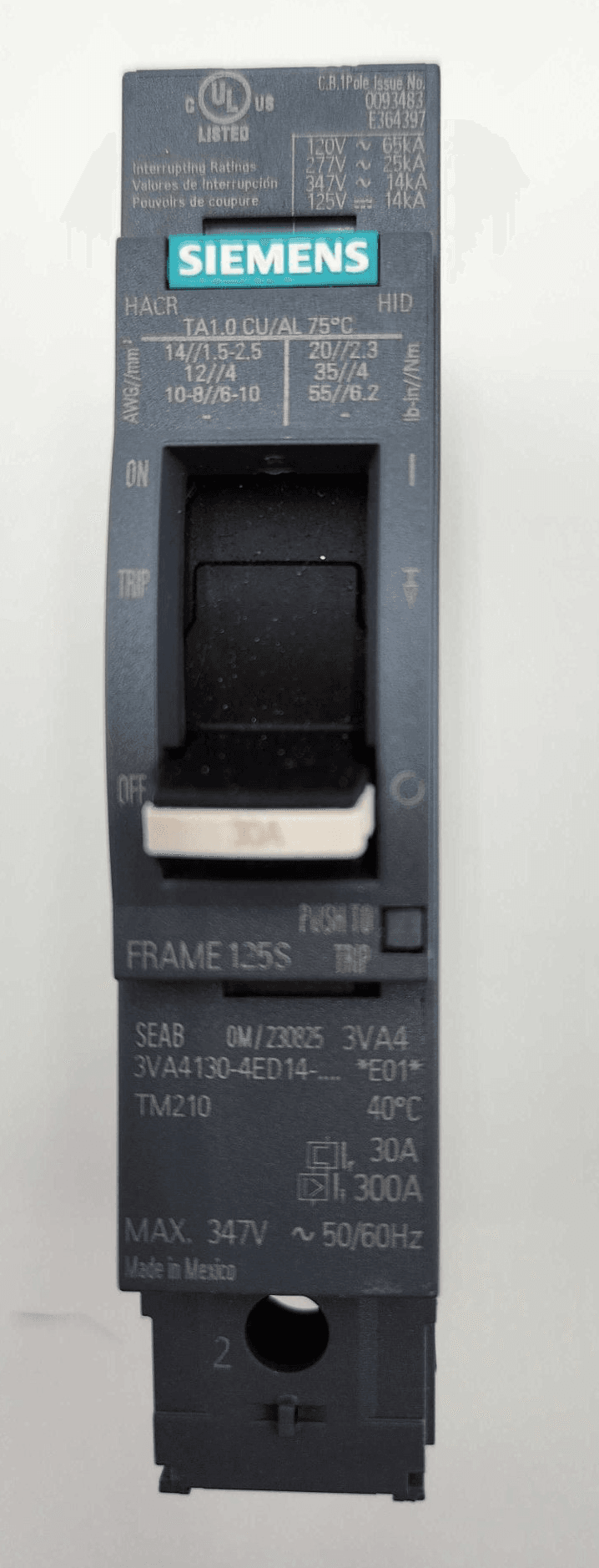 Siemens 3VA4130-4ED14-0AA0 Circuit Breaker 30A 1P 277V – image 1
