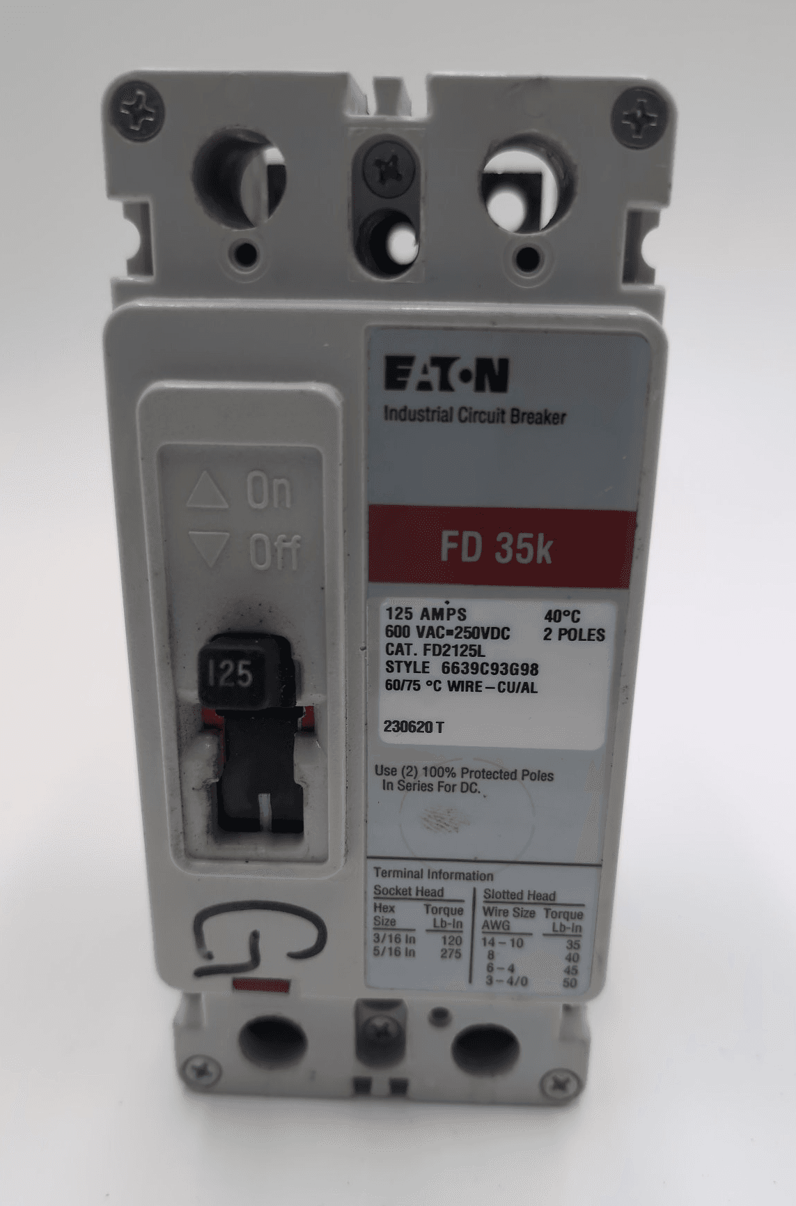 Eaton FD2125L Circuit Breaker 125A 600V 2P