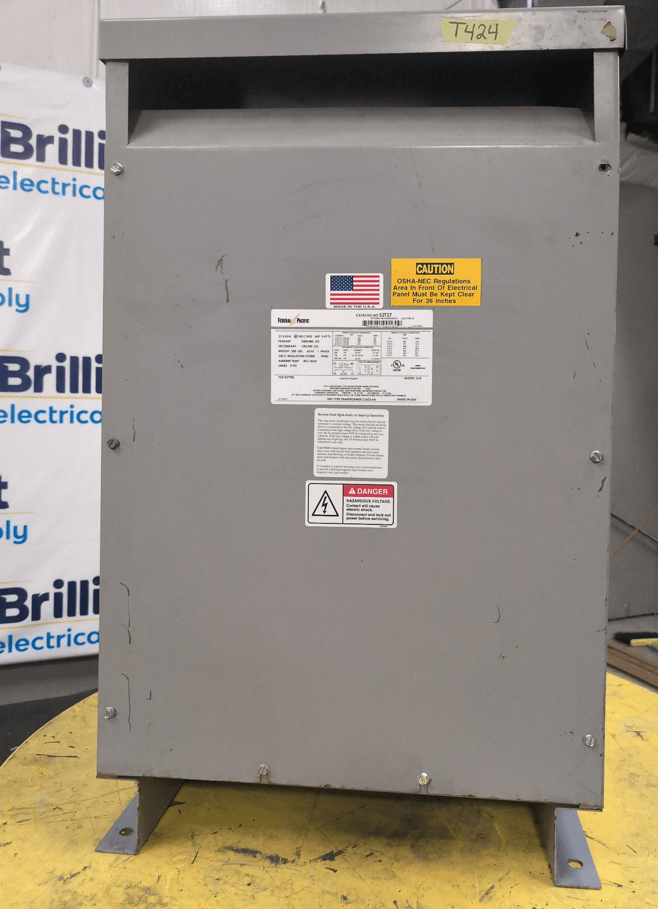 Federal Pacific S2T37 37.5kVA Dry Type Transformer 240/480V 120/240V NEMA 1