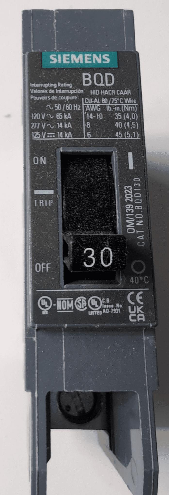 Siemens BQD130 Circuit Breaker 30A 277V 1 Pole