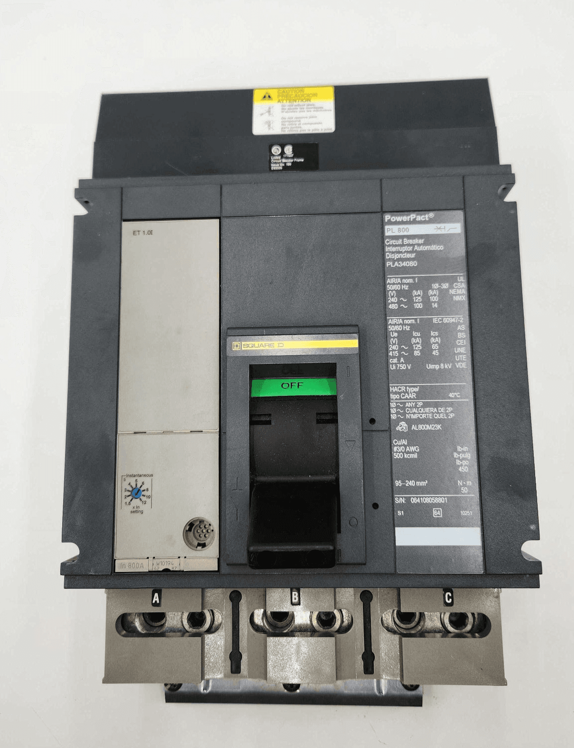 Square D PLA34080 Circuit Breaker 800A 480V 3P I-Line