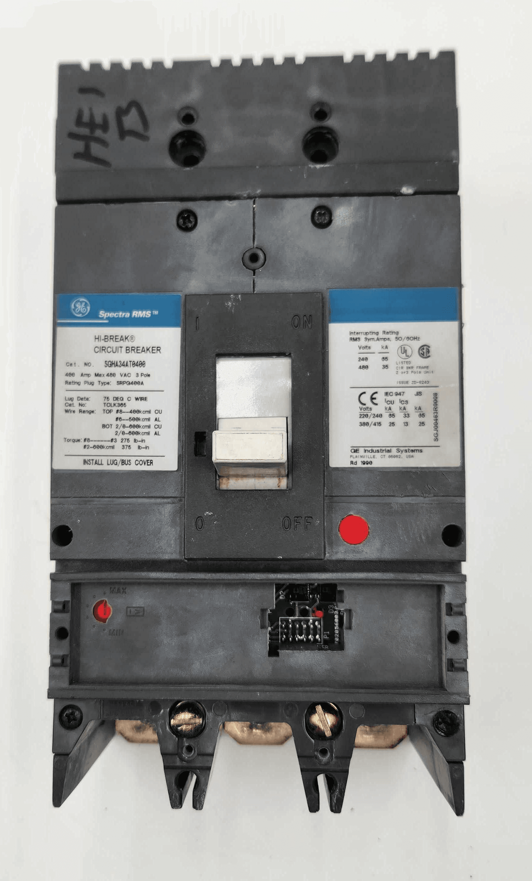 GE SGHA34AT0400 Circuit Breaker 400A 3P 480V 3PH Bolt On Frame Only 400 Amp – image 1
