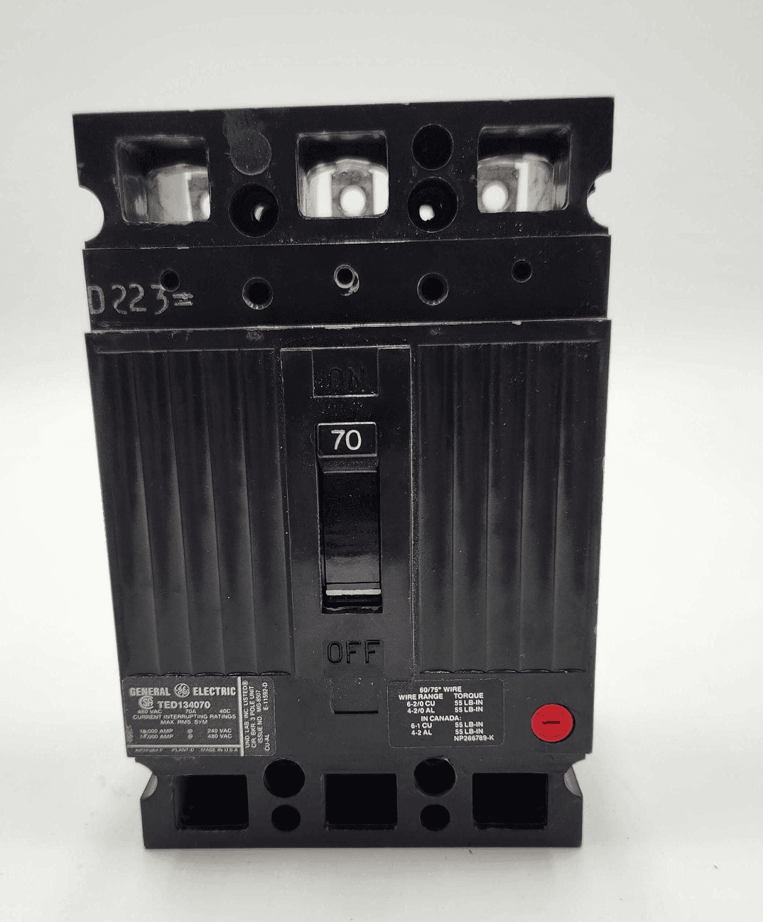 GE TED134070 Circuit Breaker 70A 600V 3P I-Line – image 1