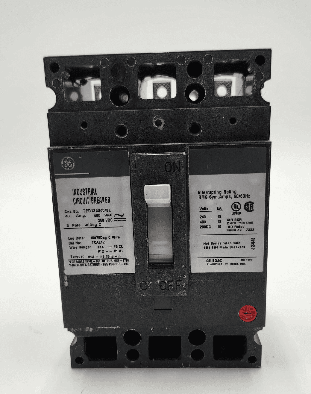 GE TED134040WL Circuit Breaker 40A 480V 3P – image 1