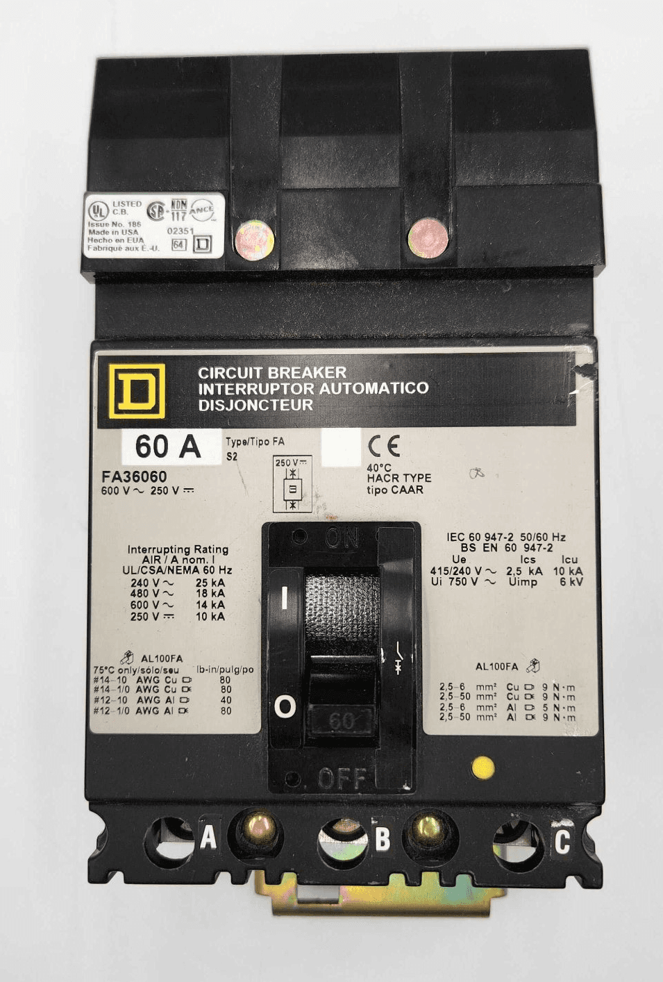 Square D FA36060 I-Line Circuit Breaker 60A 600V 3P – image 1
