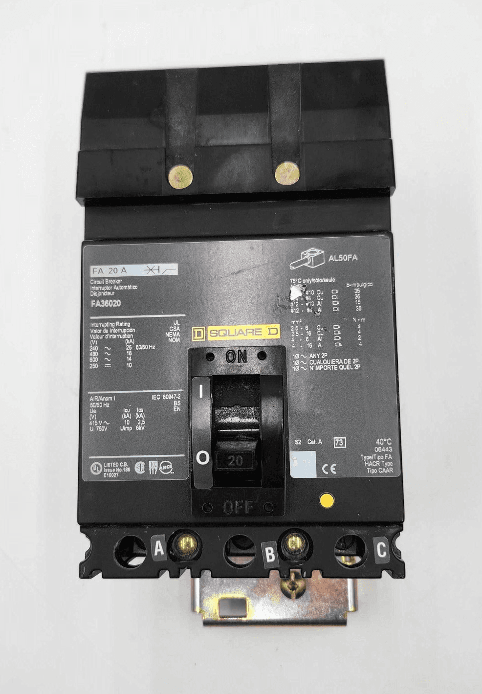 Square D FA36020 Circuit Breaker 20A 600V 3P I-Line