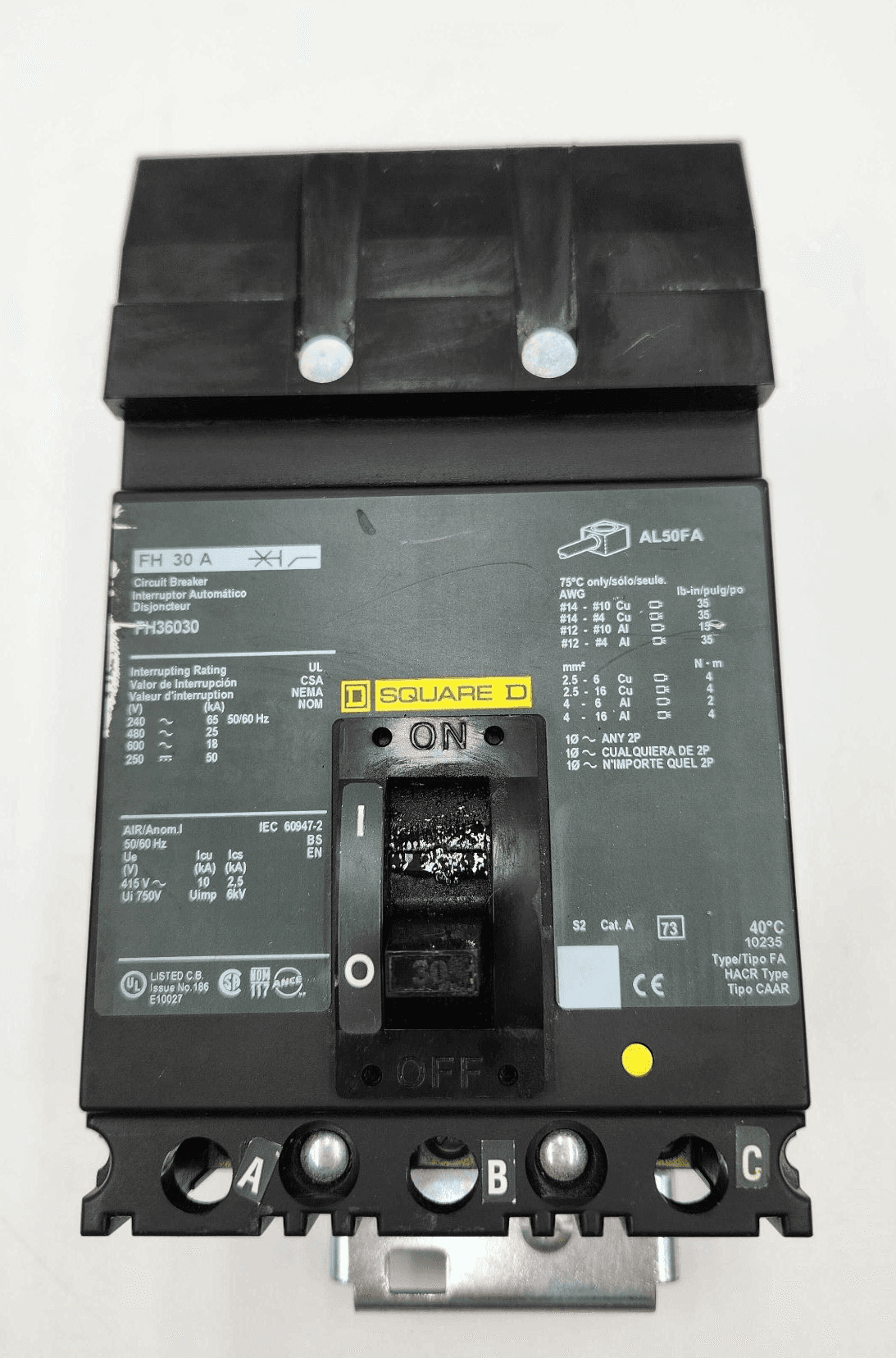 Square D FH36030 Circuit Breaker 30A 600V 3P I-Line