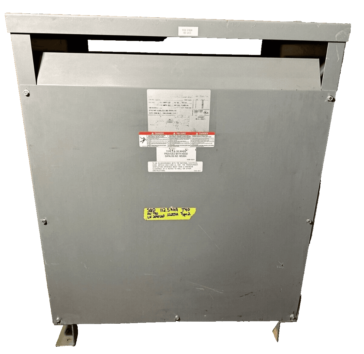 112.5KVA Square D 112T3H Transformer HV 480V LV 208Y/120V 3PH 60Hz NEMA 1 3Phase – image 1