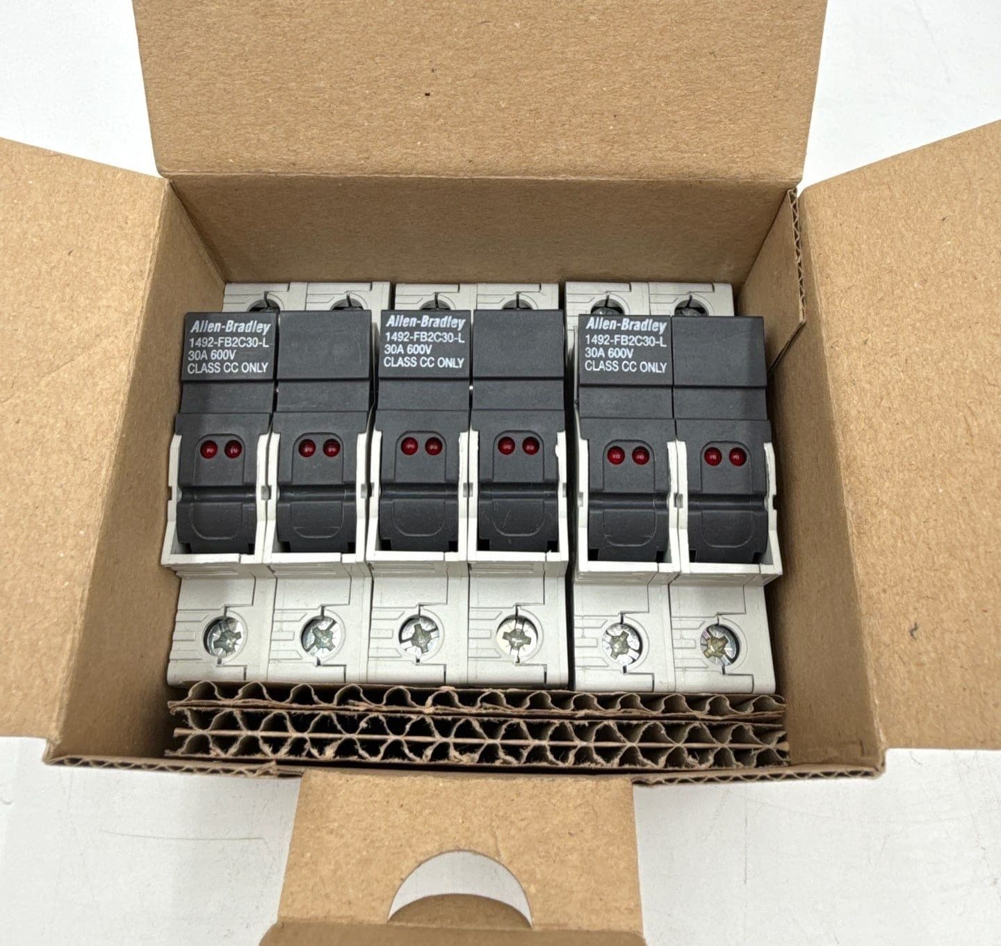 3PC Allen Bradley 1492-FB2C30-L Fuse Holder Terminal 30A 2P CC Fuses – image 1