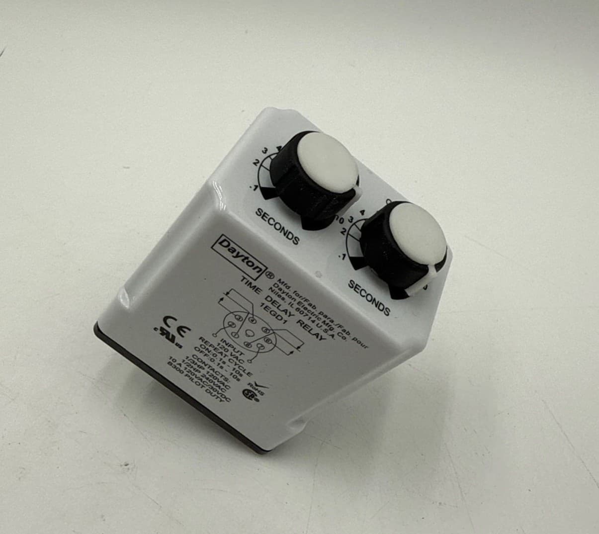 Dayton 1EGD1 Timer DPDT Time Delay Relay 0-10SEC 8 PIN 10A 120V – image 1