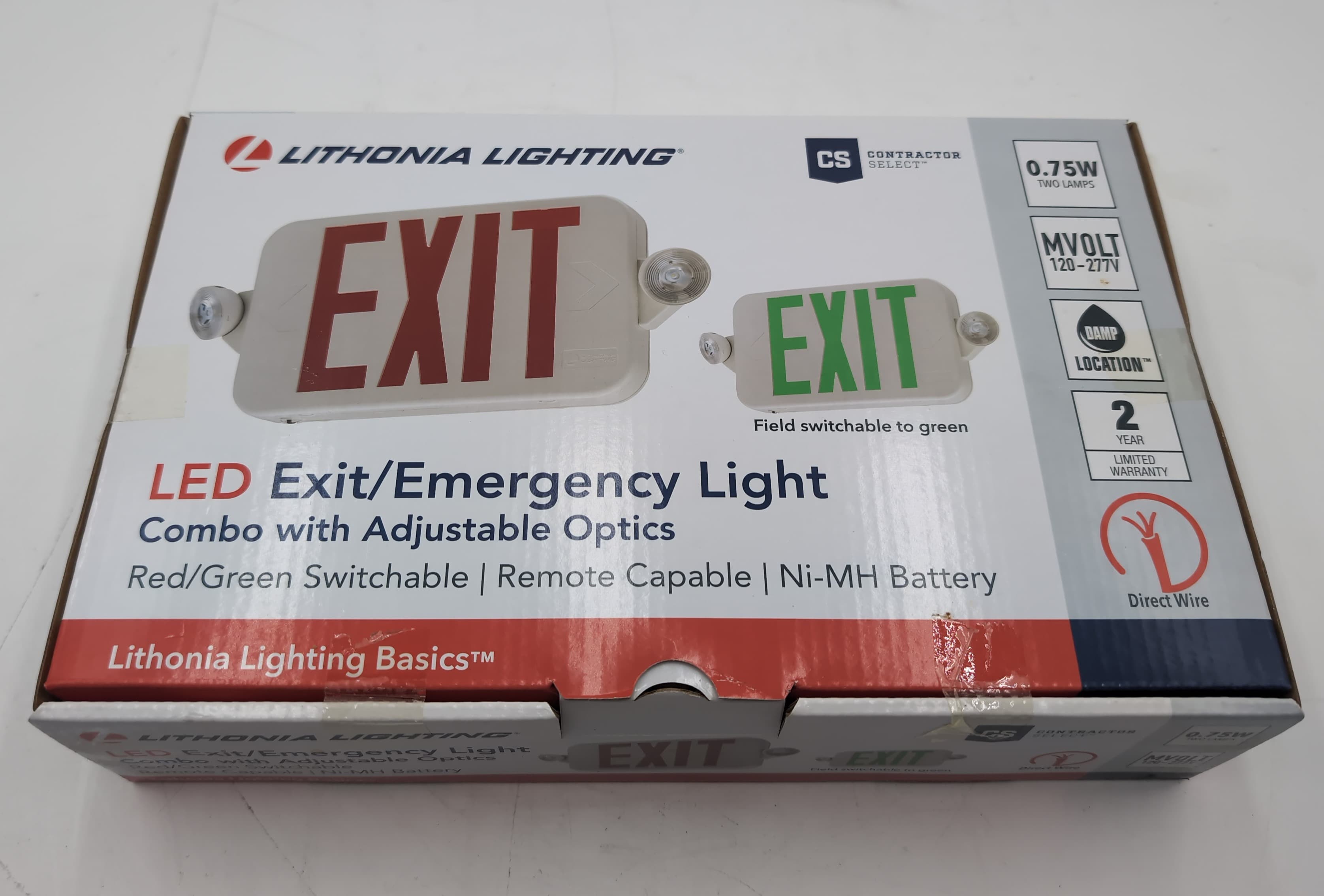 Lithonia 269XW0 LED Exit Sign Emergency Light Combo Red Green High Output 2 PACK – image 1