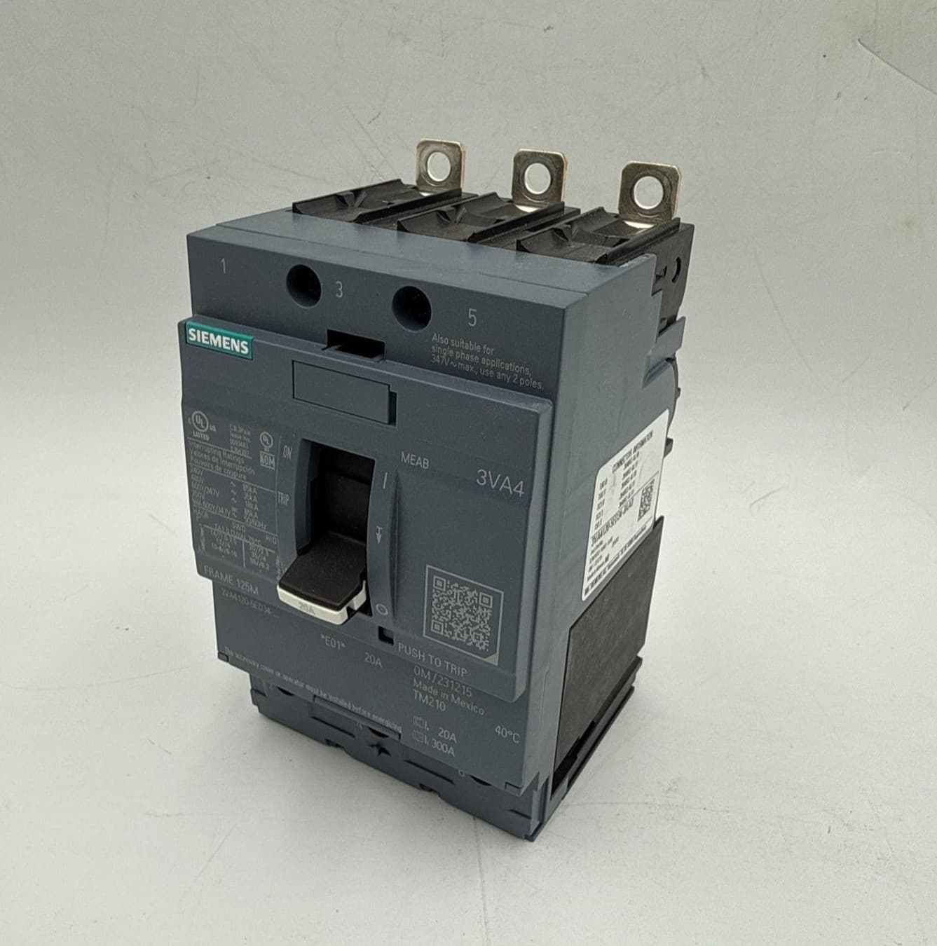 Siemens 3VA4120-5ED34-0AA0 Circuit Breaker 20A 3P 600Y/347V Bolt On 20 Amp