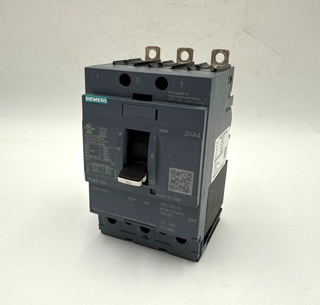 Siemens 3VA4130-6ED34-0AA0 Circuit Breaker 30A 3P 600V 3VA Bolt On 30 Amp 3 Pole – image 1