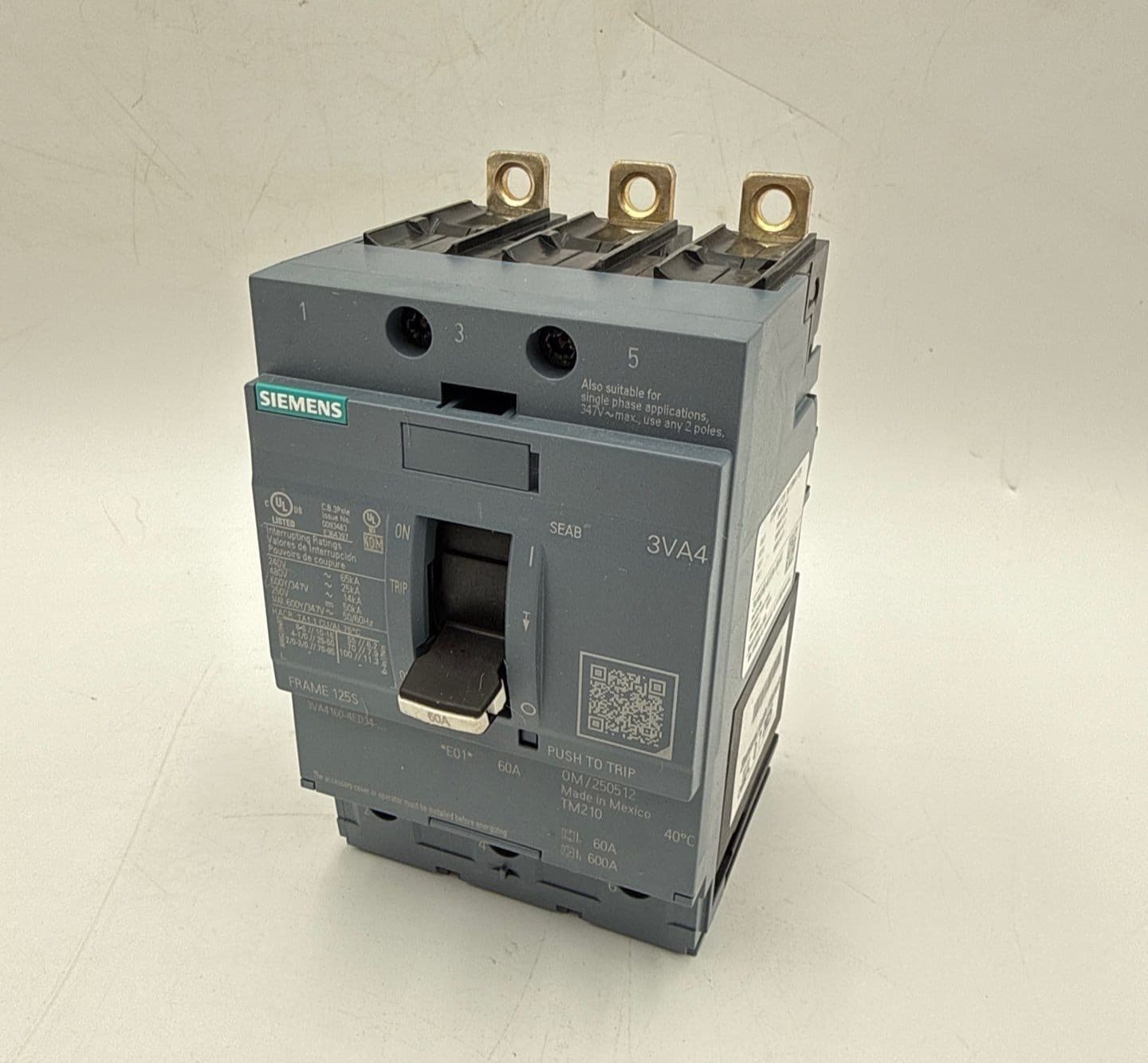 Siemens 3VA4160-4ED34-0AA0 Circuit Breaker 60A 3P 600V 3VA41 60 Amp 3 Pole
