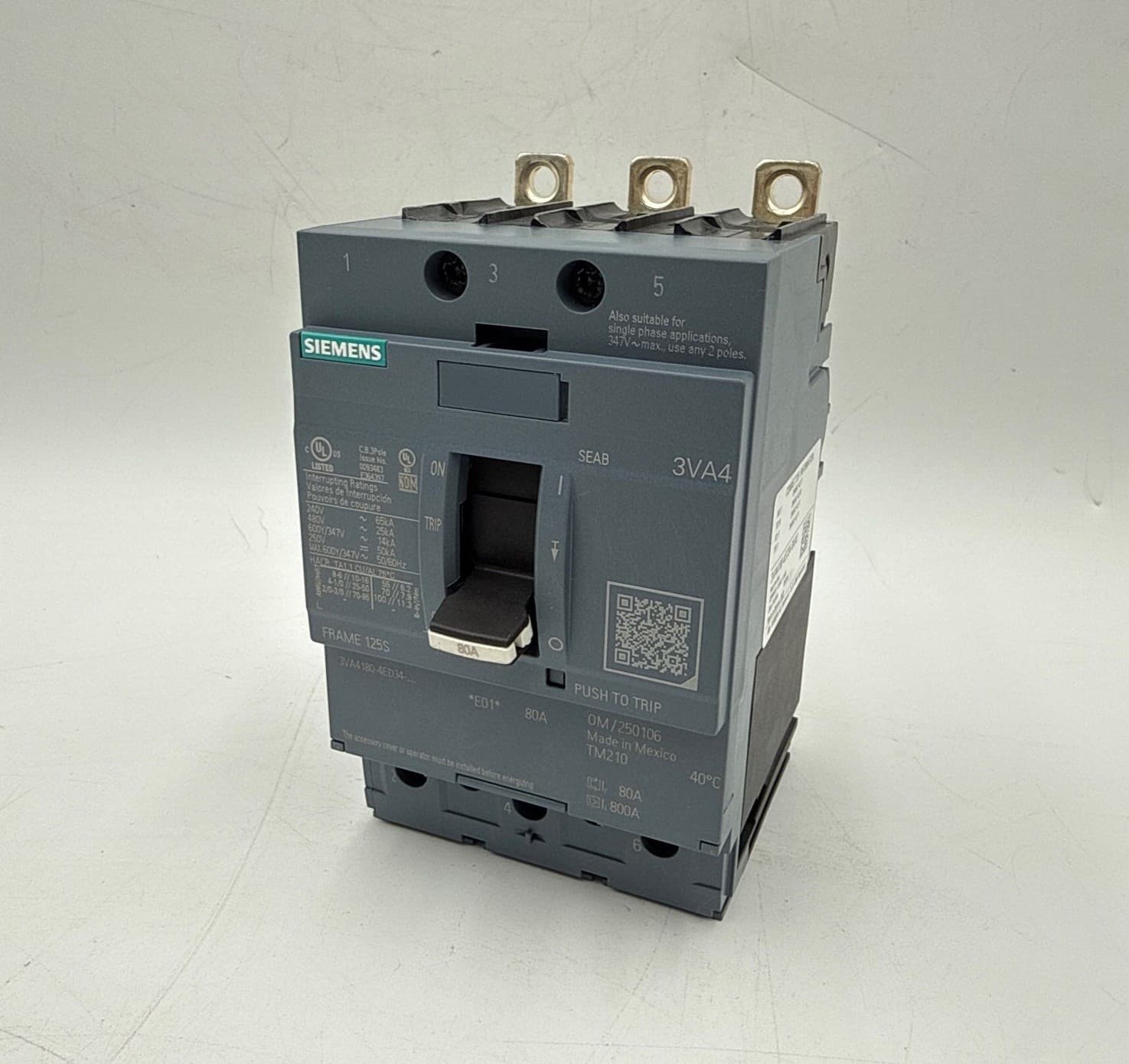 Siemens 3VA4180-4ED34-0AA0 Circuit Breaker 80A 3P 600V 3VA41 80 Amp 3 Pole