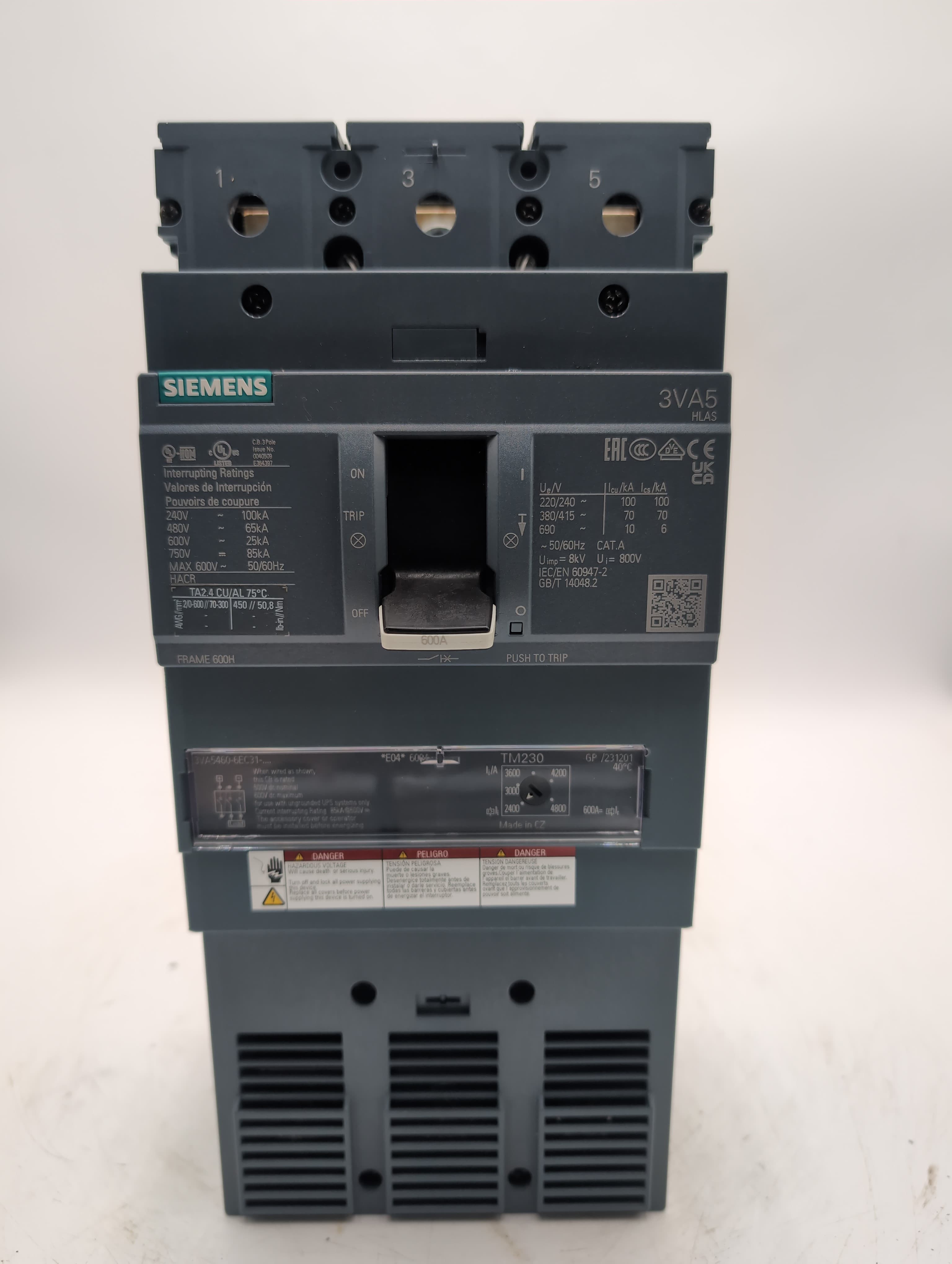 Siemens 3VA5460-6EC31-0AA0 600A 3-Pole Circuit Breaker 65k 3VA5 Sentron Used – image 1