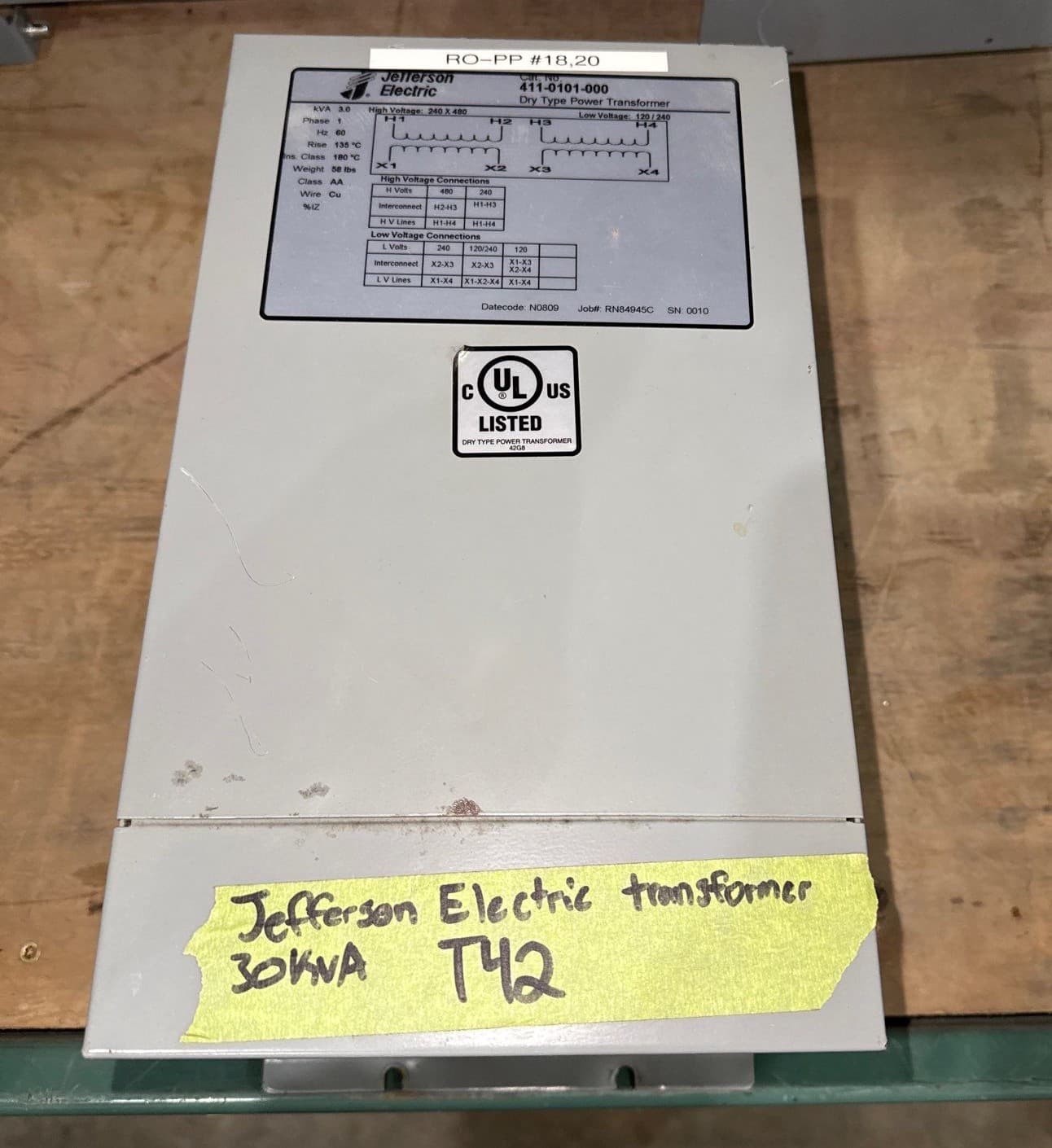 Jefferson Electric 411-0101-000 3KVA Transformer HV 240/480V LV 120/240V 1PH – image 1