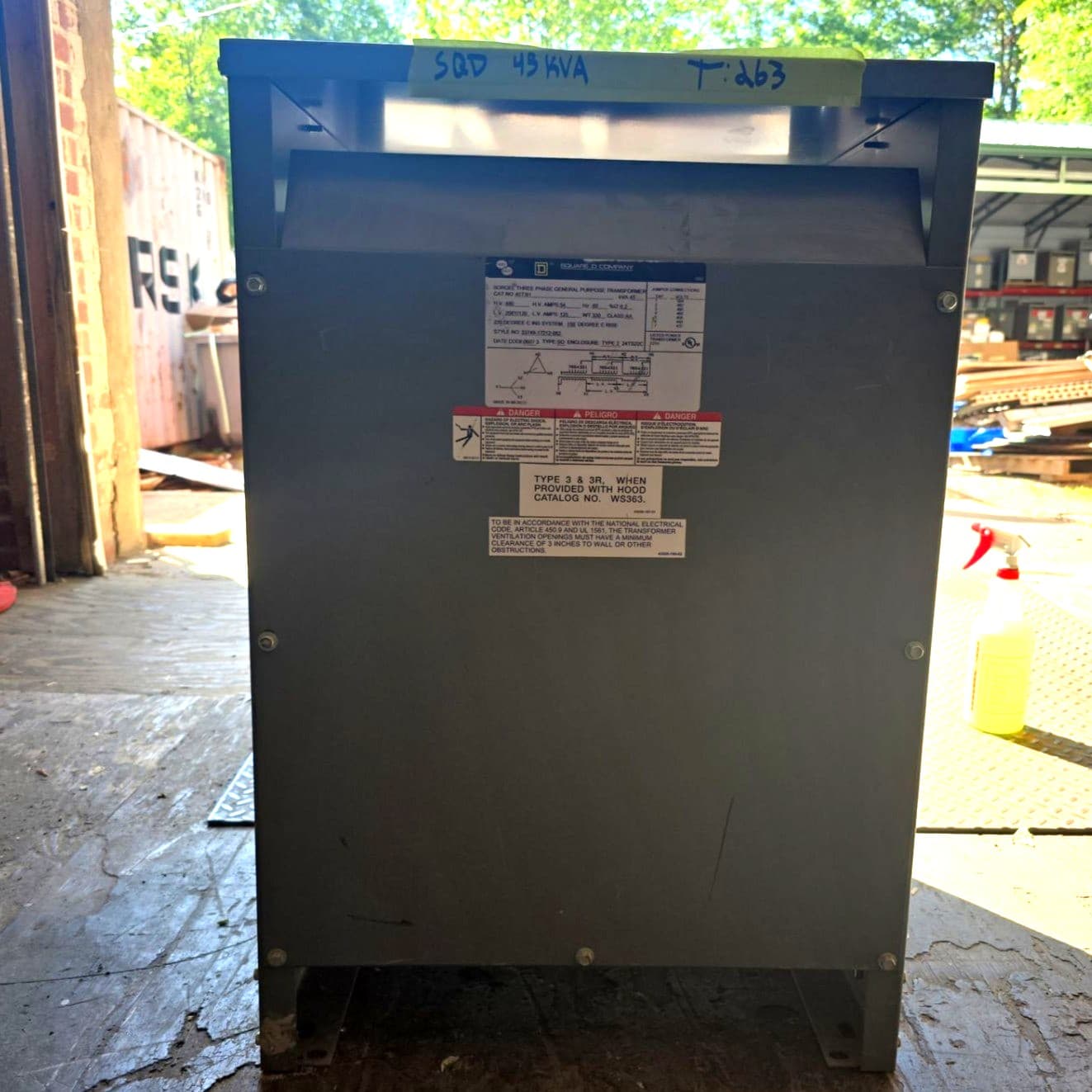 45kVA Square D 45T3H Sorgel Transformer 3PH Pri 480V Sec 208/120V T263 – image 1