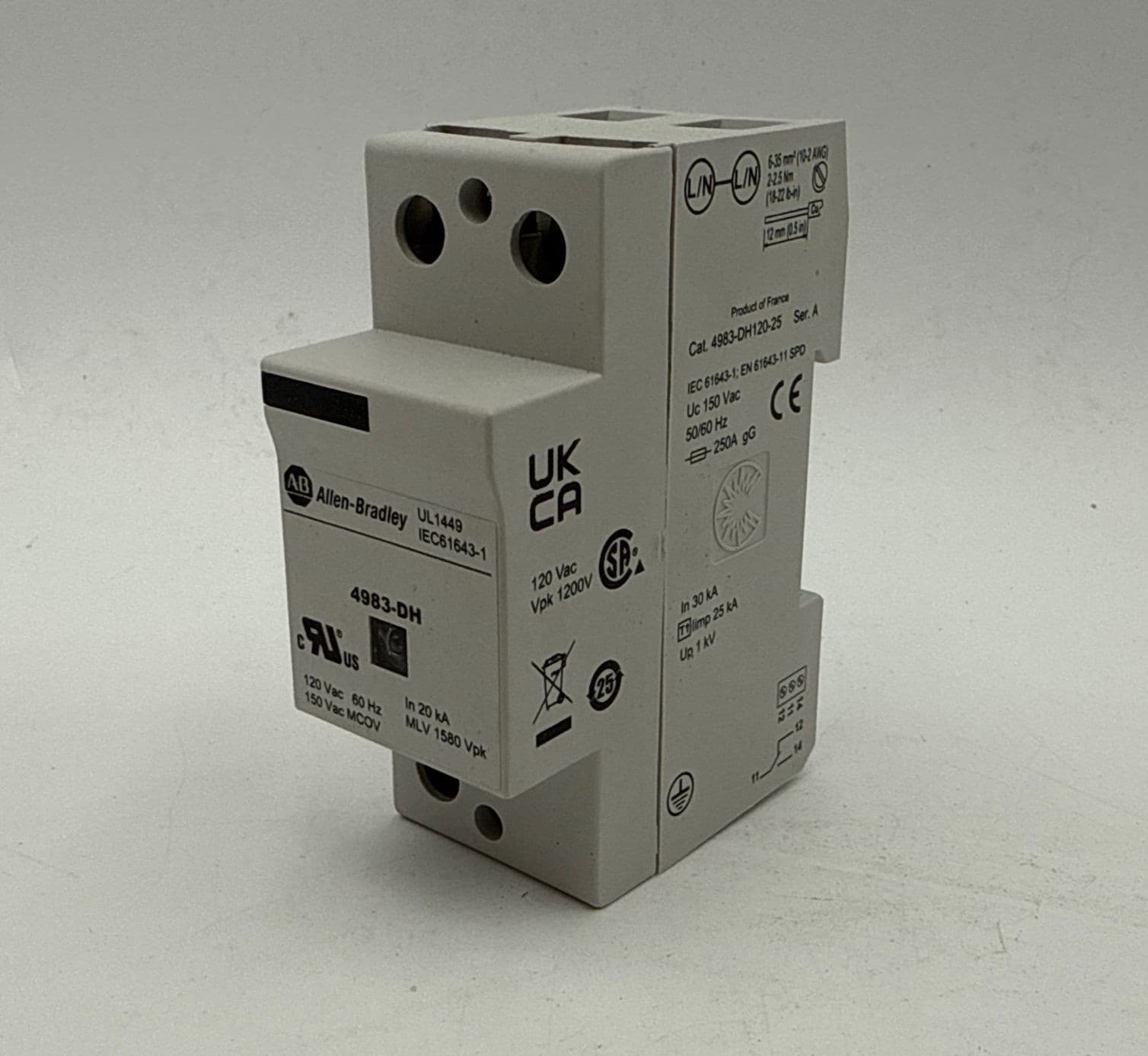 Allen Bradley 4983-DH120-25 Heavy Duty Surge Suppressor 120VAC 1 Pole 25 KA LIGHTNING CURRENT – image 1