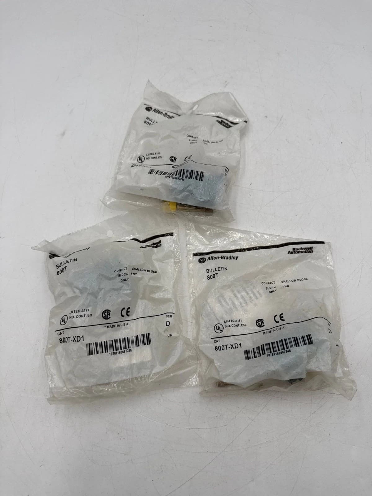 3PC Allen Bradley 800T-XD1 Contact Block 1 N/O TYPE 4, 13 30MM 600V 800TXD1 – image 1