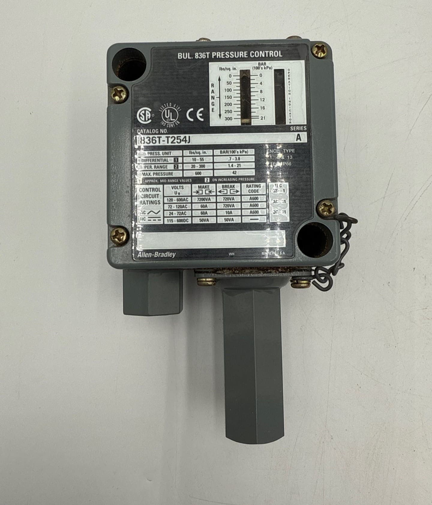 Allen Bradley 836T-T254J Pressure Control Switch 120-600vac 0-300psi 1/4in – image 1