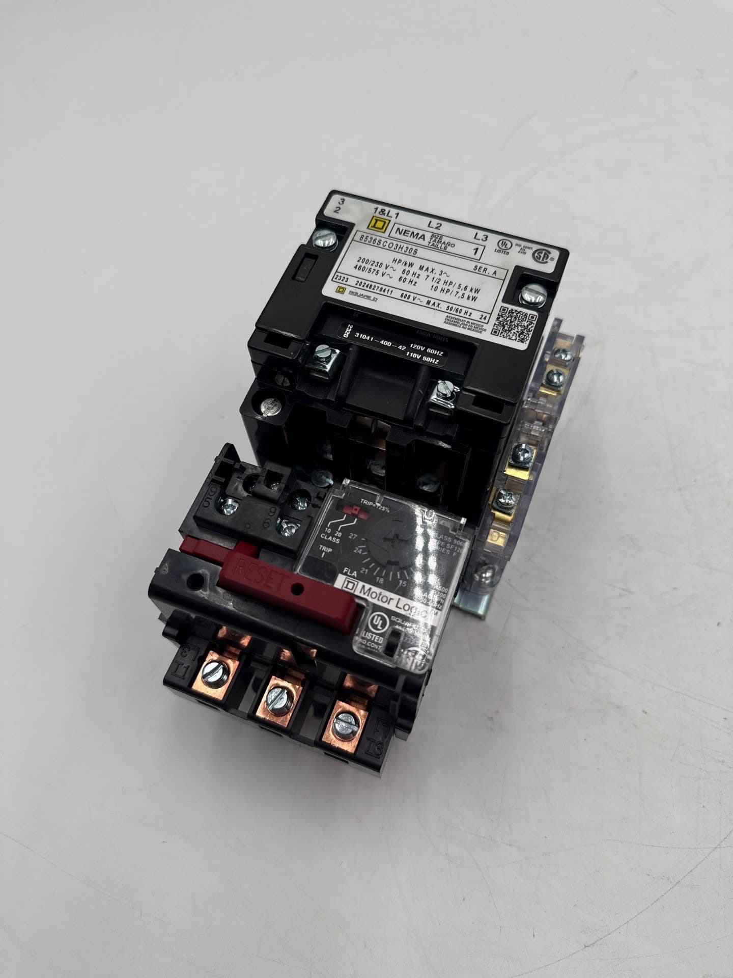 Square D 8536SCO3H30S Starter Size 1 Coil 110/120V Overload 9065SF120 9-27Amp – image 1