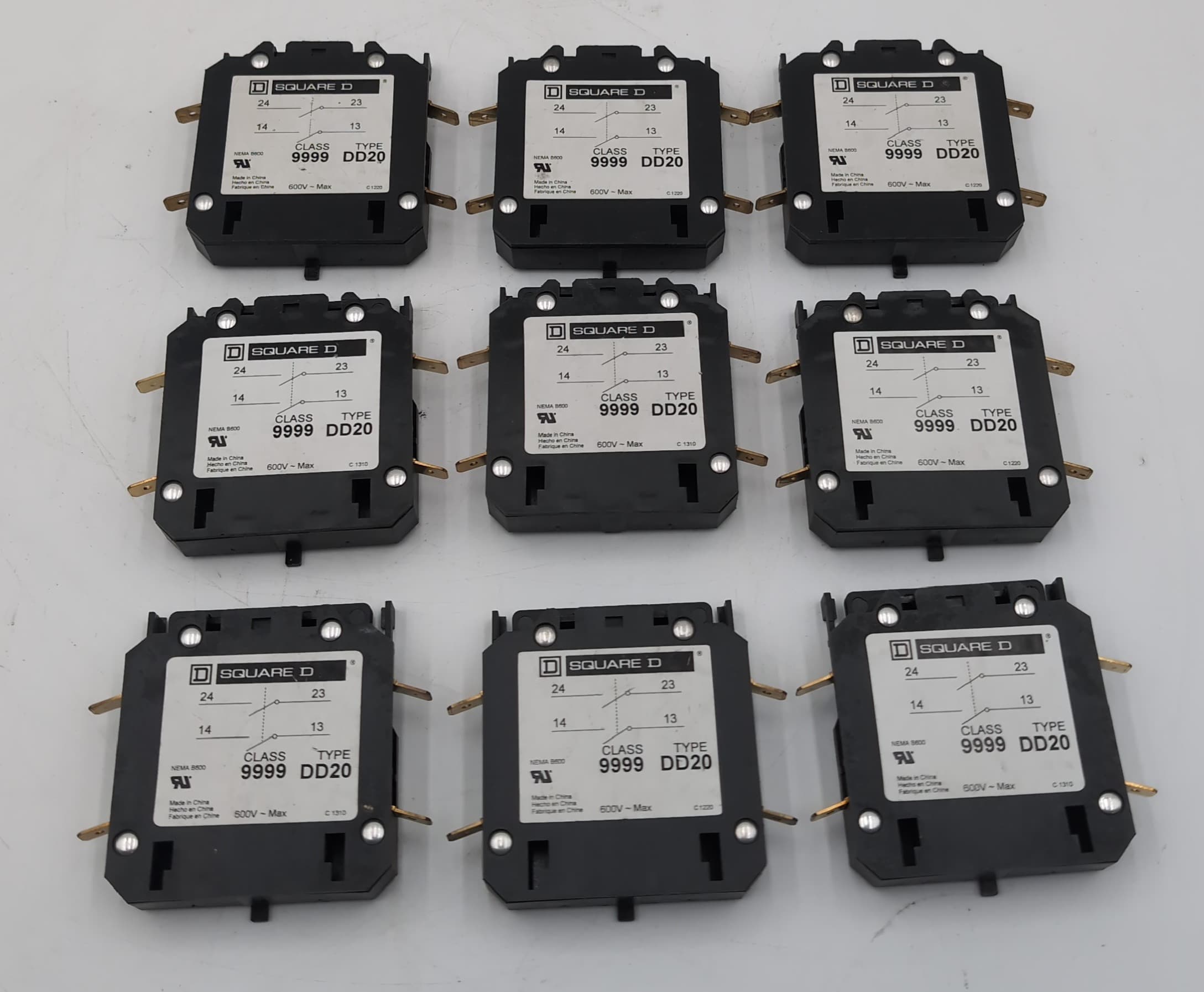 Square D 9999DD20 Auxiliary Contact Module 2 NO for 20A-40A Lot of 9 NEW