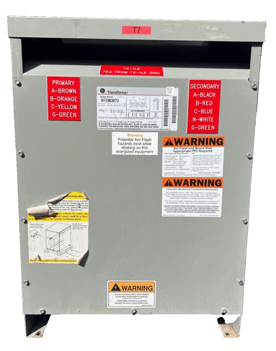 45KVA GE 9T23B3873 Transformer Pri 480V Sec 208/120V 3 Phase Indoor 3PH – image 1