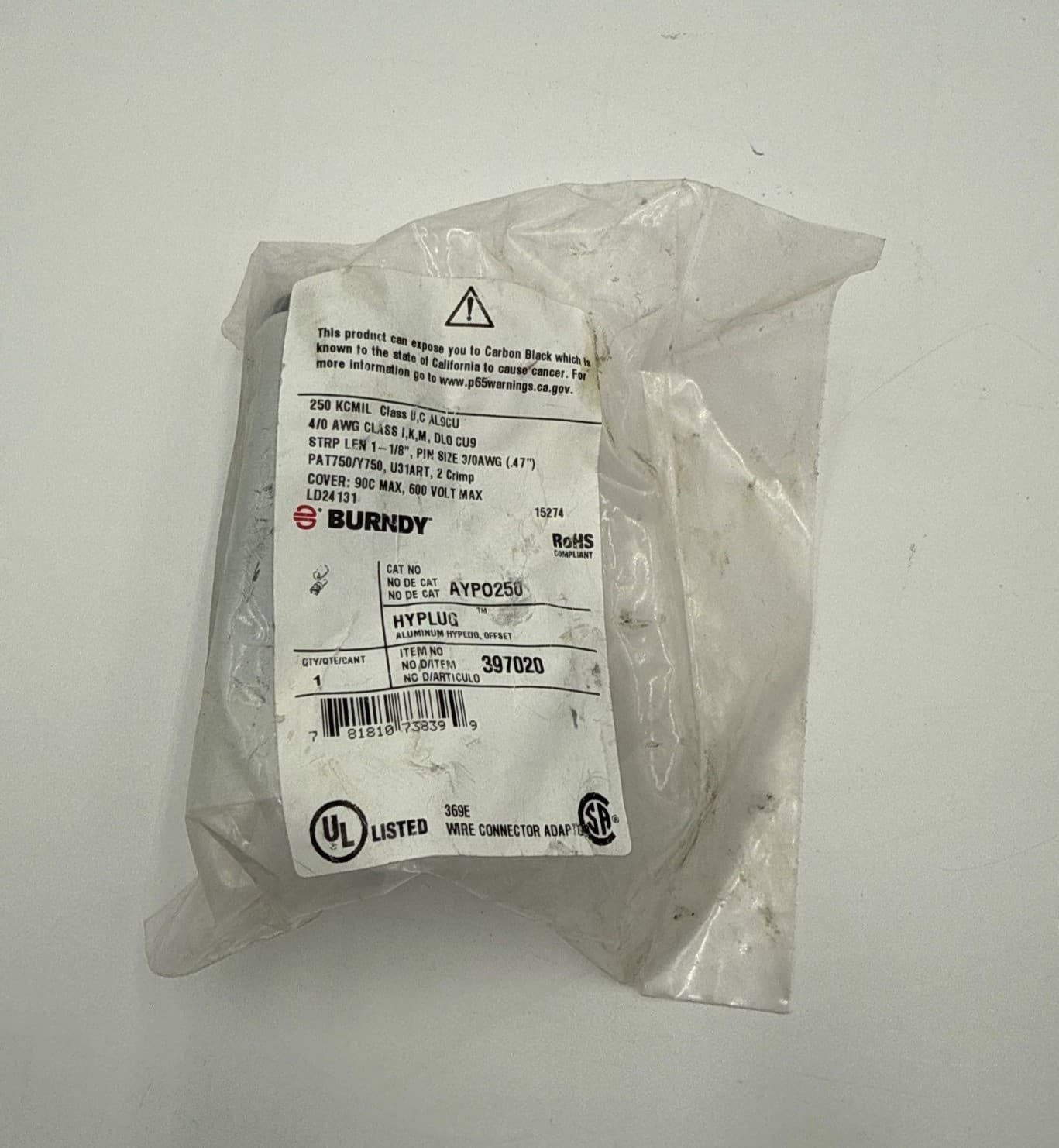 Burndy AYPO250 Offset Plug AYPO Aluminum Hyplug 250KCMIL 4/0 AWG – image 1