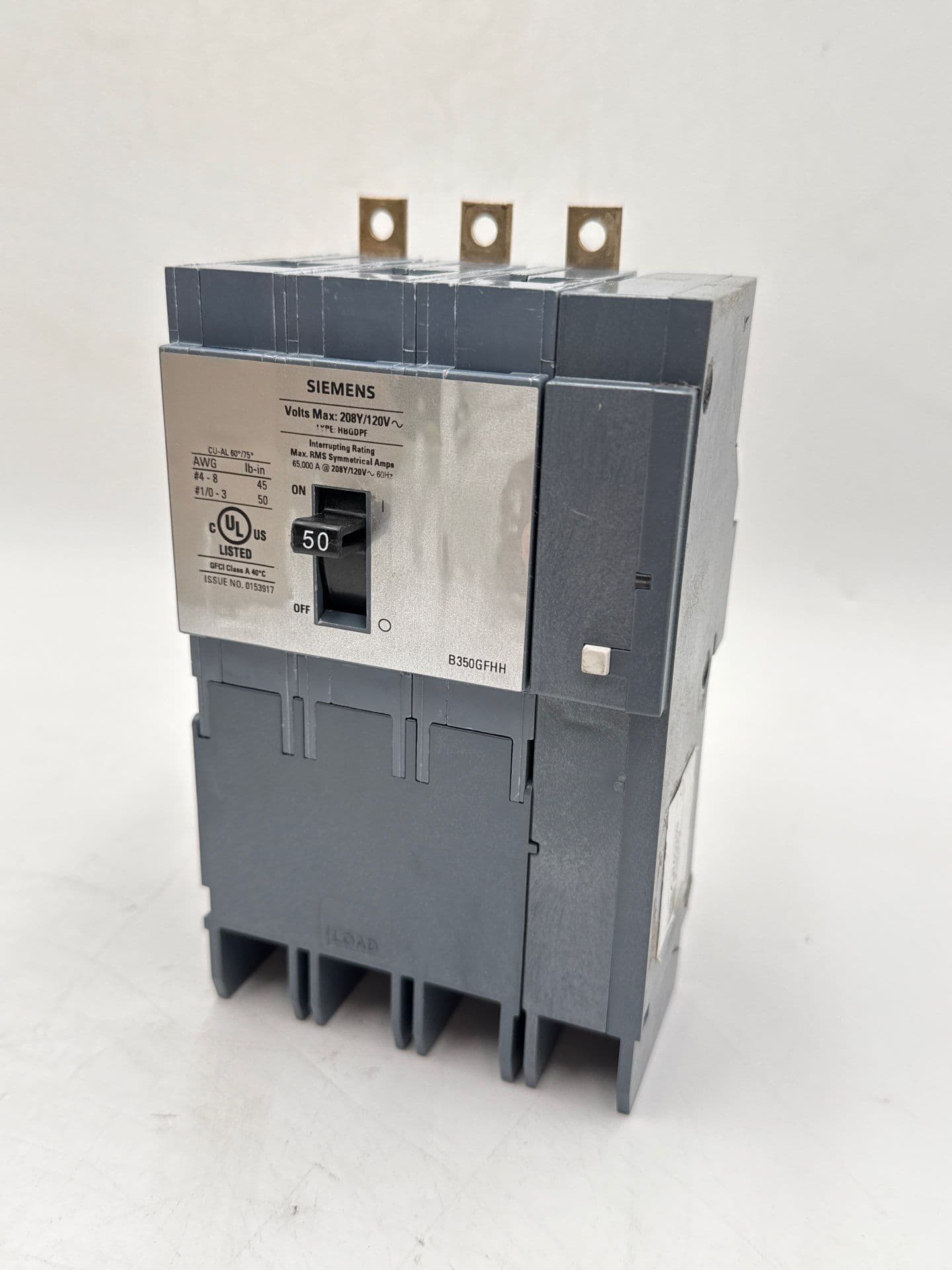 Siemens B350GFHH Circuit Breaker 50A 3P 208Y/120V 65kA HBQDPF Bolt On 50 Amp New