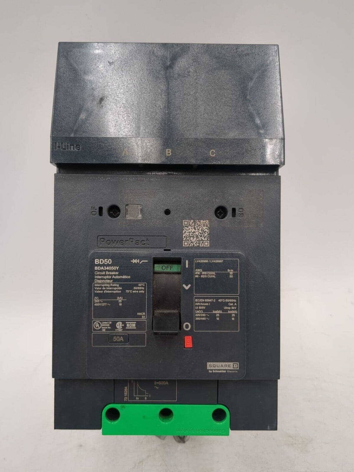 Square D BDA34050Y I-Line Circuit Breaker 50A 3P 480V BDA 50 Amp 3 Pole – image 1