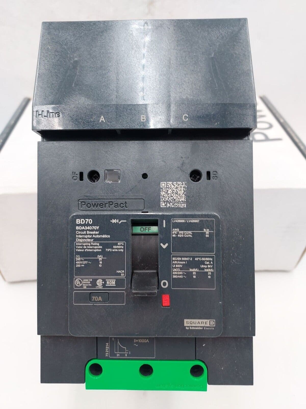 SQUARE D BDA34070Y I-Line Circuit Breaker 70A 3P 480V 3PH BDA 70 Amp 3 Pole