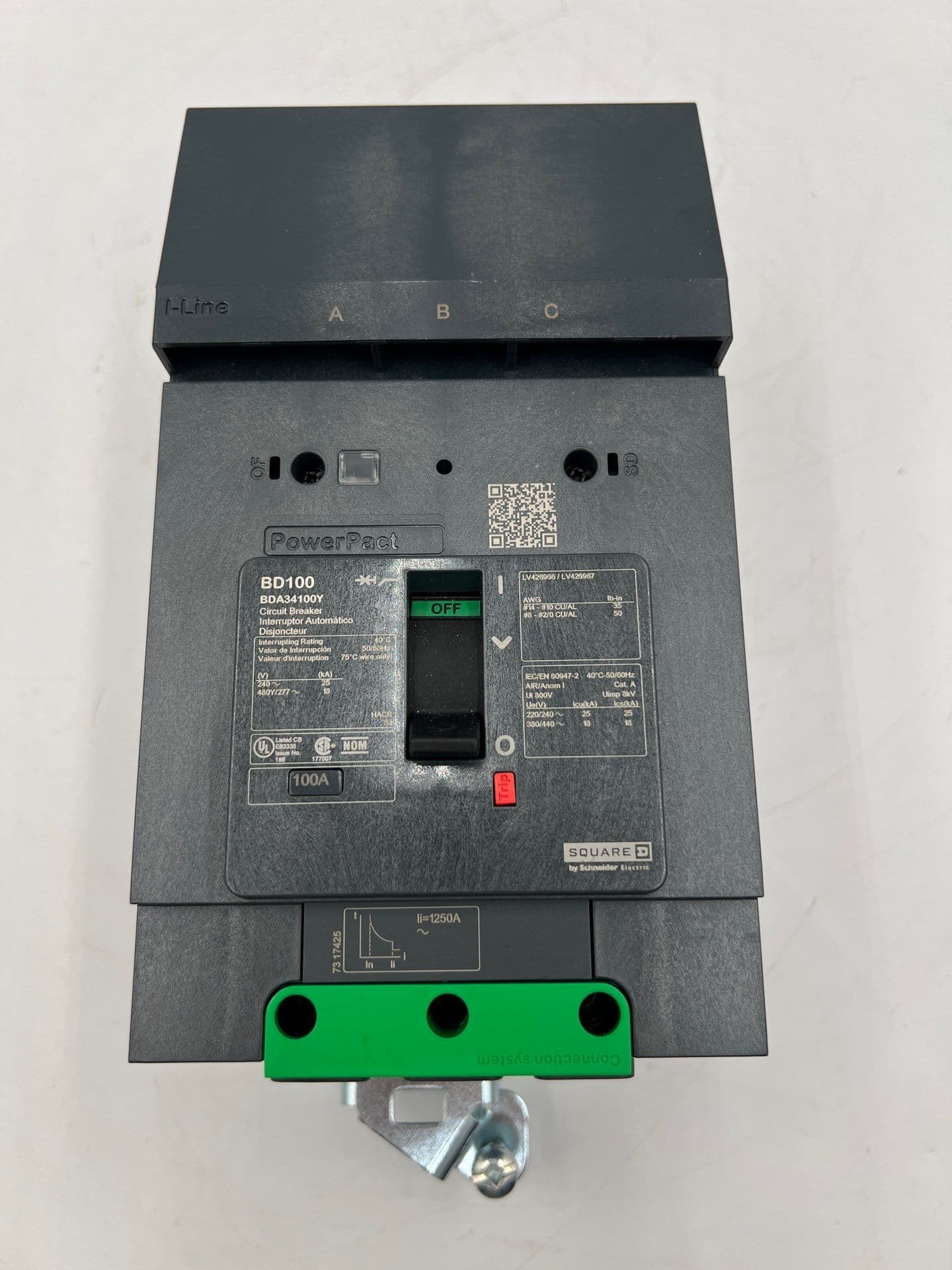 Square D BDA34100Y I-Line Circuit Breaker 100A 480V 3P BDA PowerPact 100 Amp 3 Pole – image 1