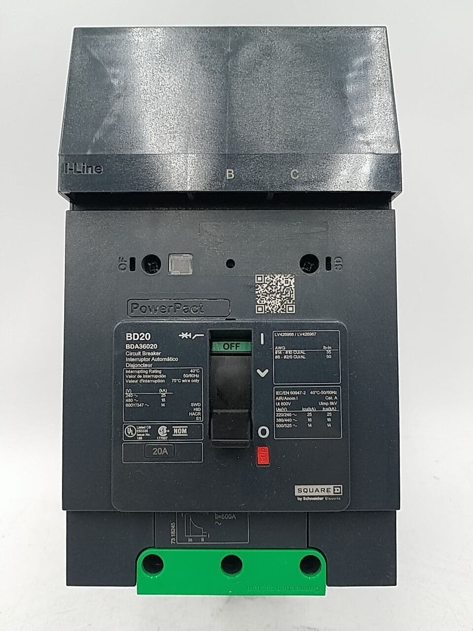 Square D BDA36050 I-Line Circuit Breaker 50A 3P 600V 3PH BDA 50 Amp 3 Pole BD50 – image 1