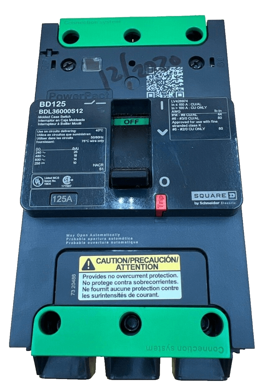 Square D BDL36000S12 Circuit Breaker 125A 3P 600V PowerPacT B 125 Amp 3 Pole – image 1