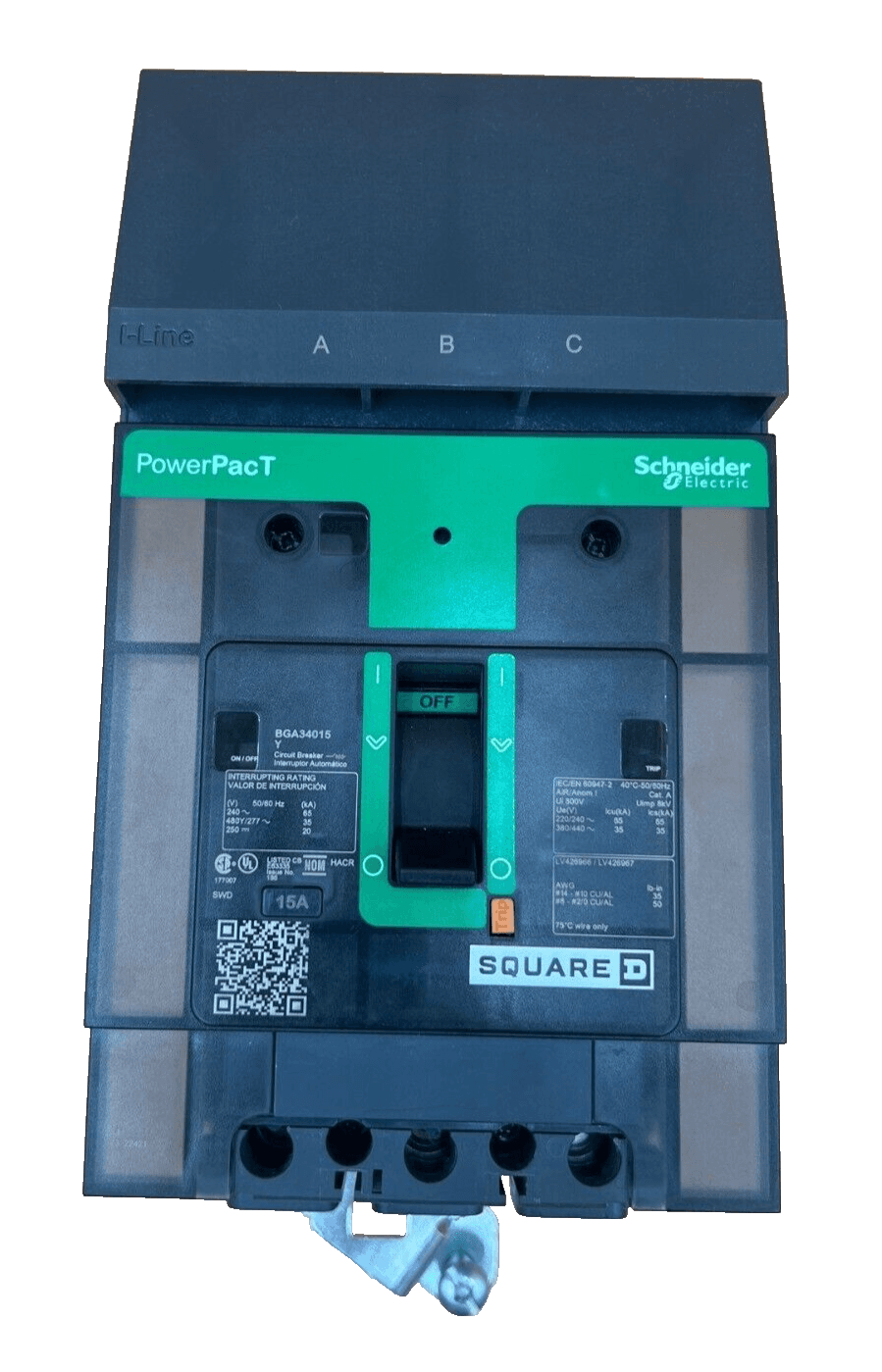 Square D BGA34015Y I-Line Circuit Breaker 15A 3P 480V BGA 15 Amp 3 Pole – image 1