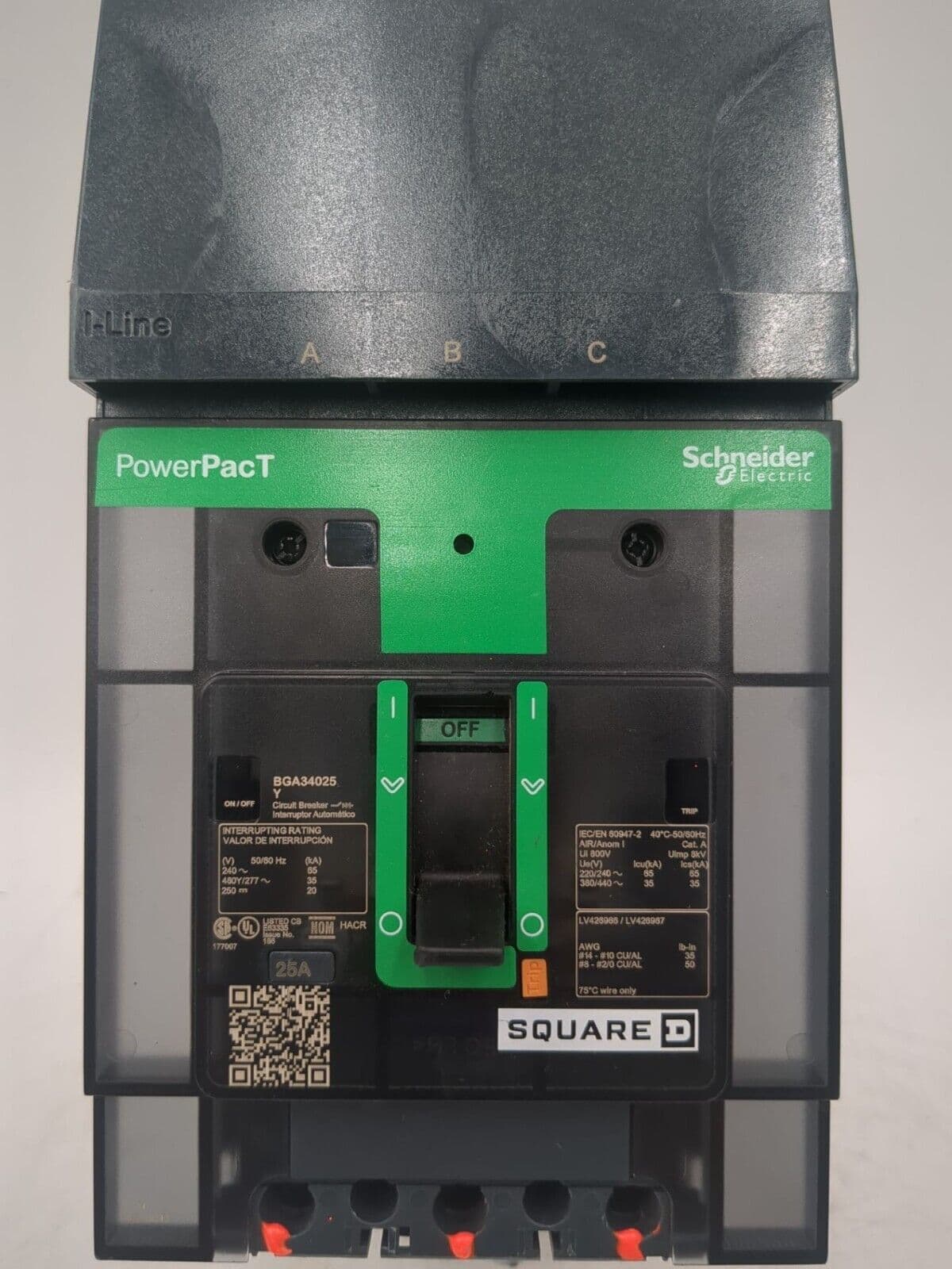Square D BGA34025Y I-Line Circuit Breaker 25A 3P 480V BGA 25 Amp 3 Pole – image 1